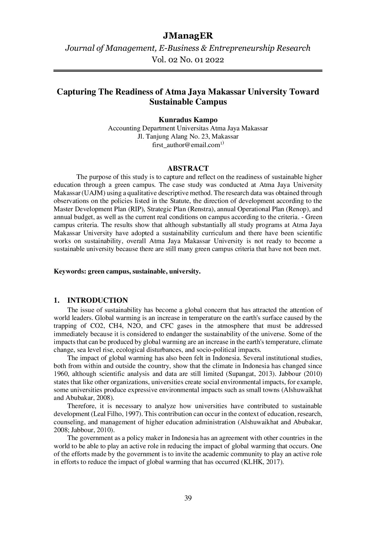 JURIS Capturing The Readiness of Atma Jaya Makassar University Toward Sustainable Campus