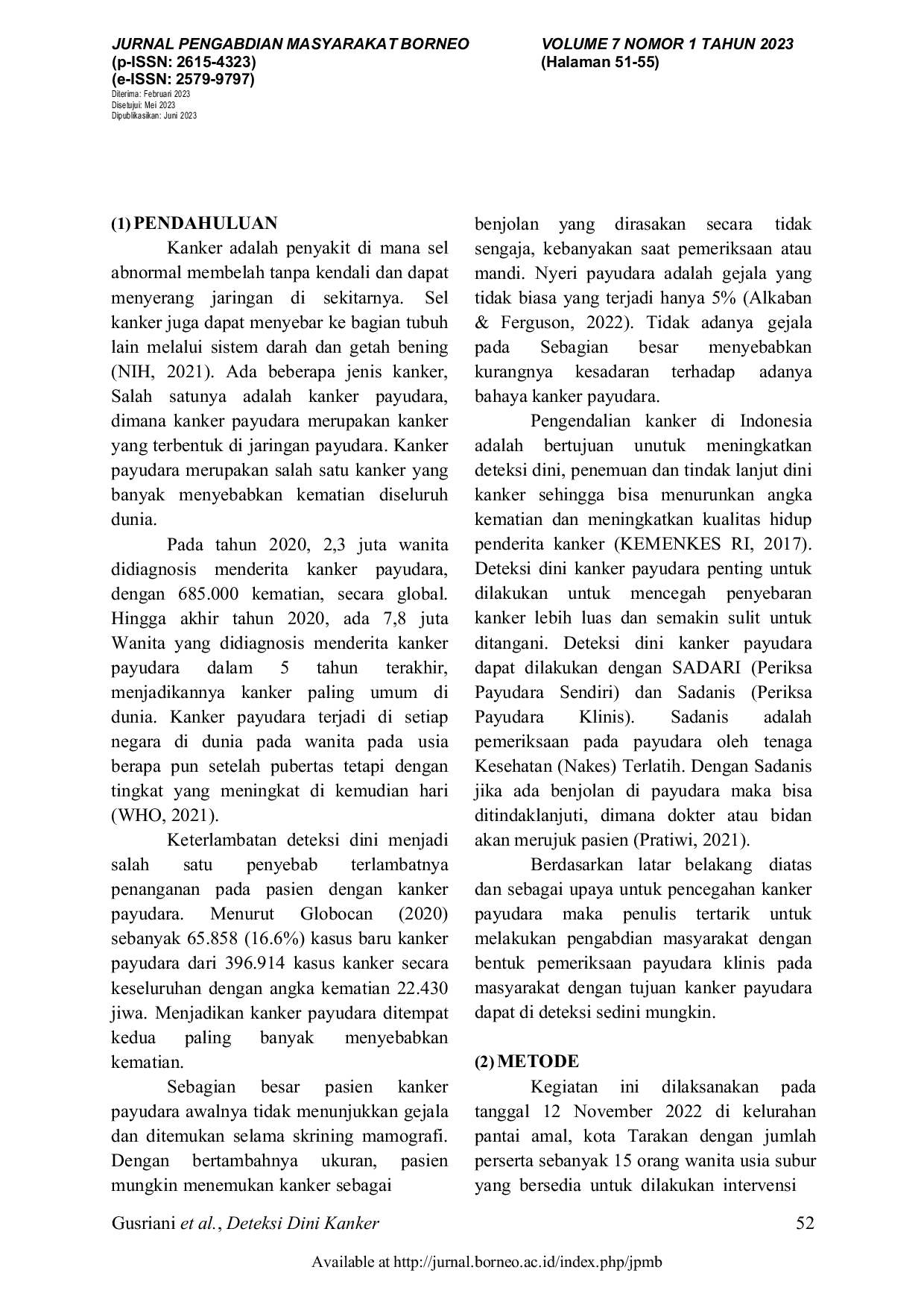 JURIS Deteksi Dini Kanker Payudara dengan Pemeriksaan Payudara Klinis SADANIS