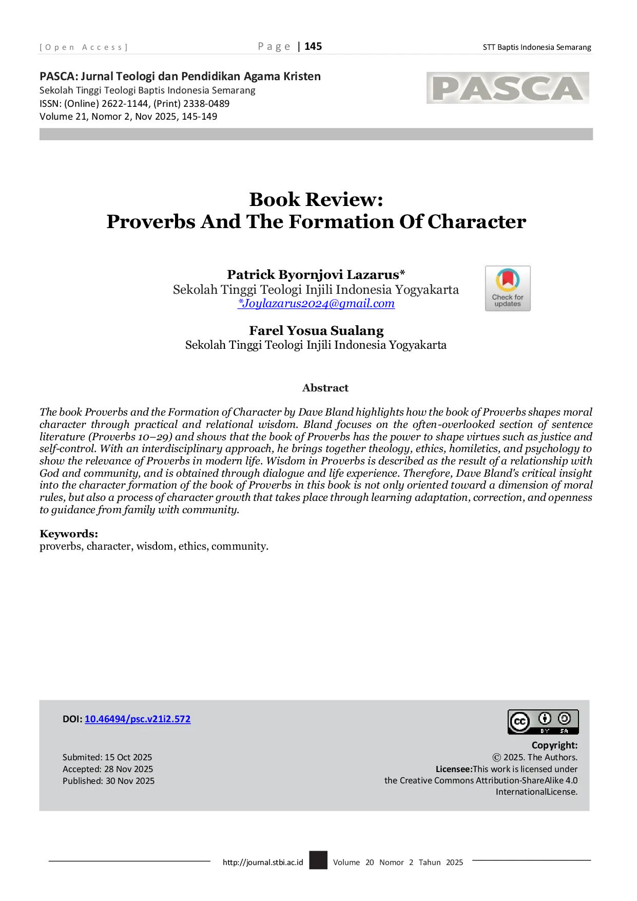 JURIS Book Review Proverbs And The Formation Of Character