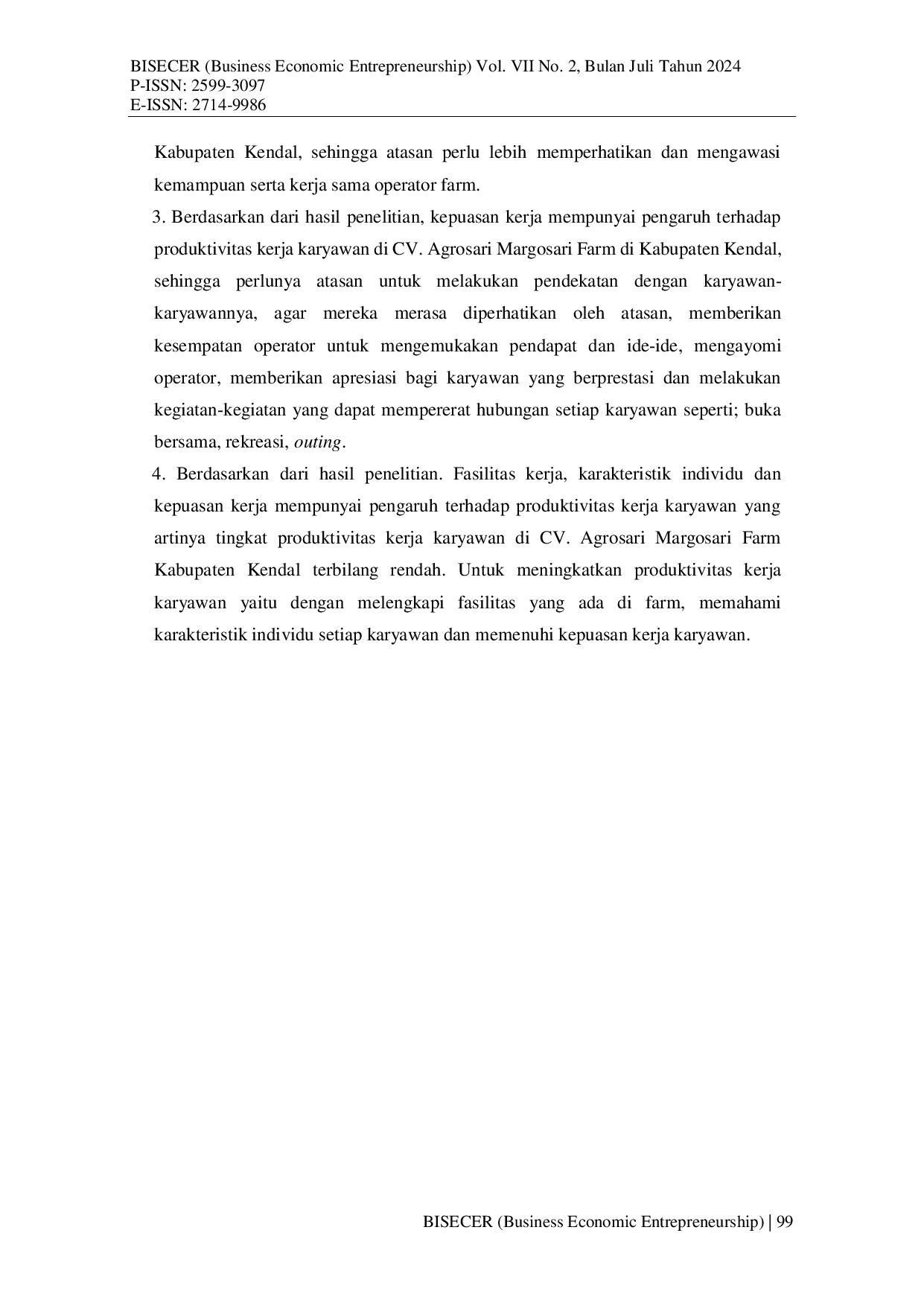 JURIS Pengaruh Fasilitas Kerja Karakteristik Individu dan Kepuasan Kerja Terhadap Produktivitas Kerja Karyawan CV Agrosari Margosari Farm Kabupaten Kendal