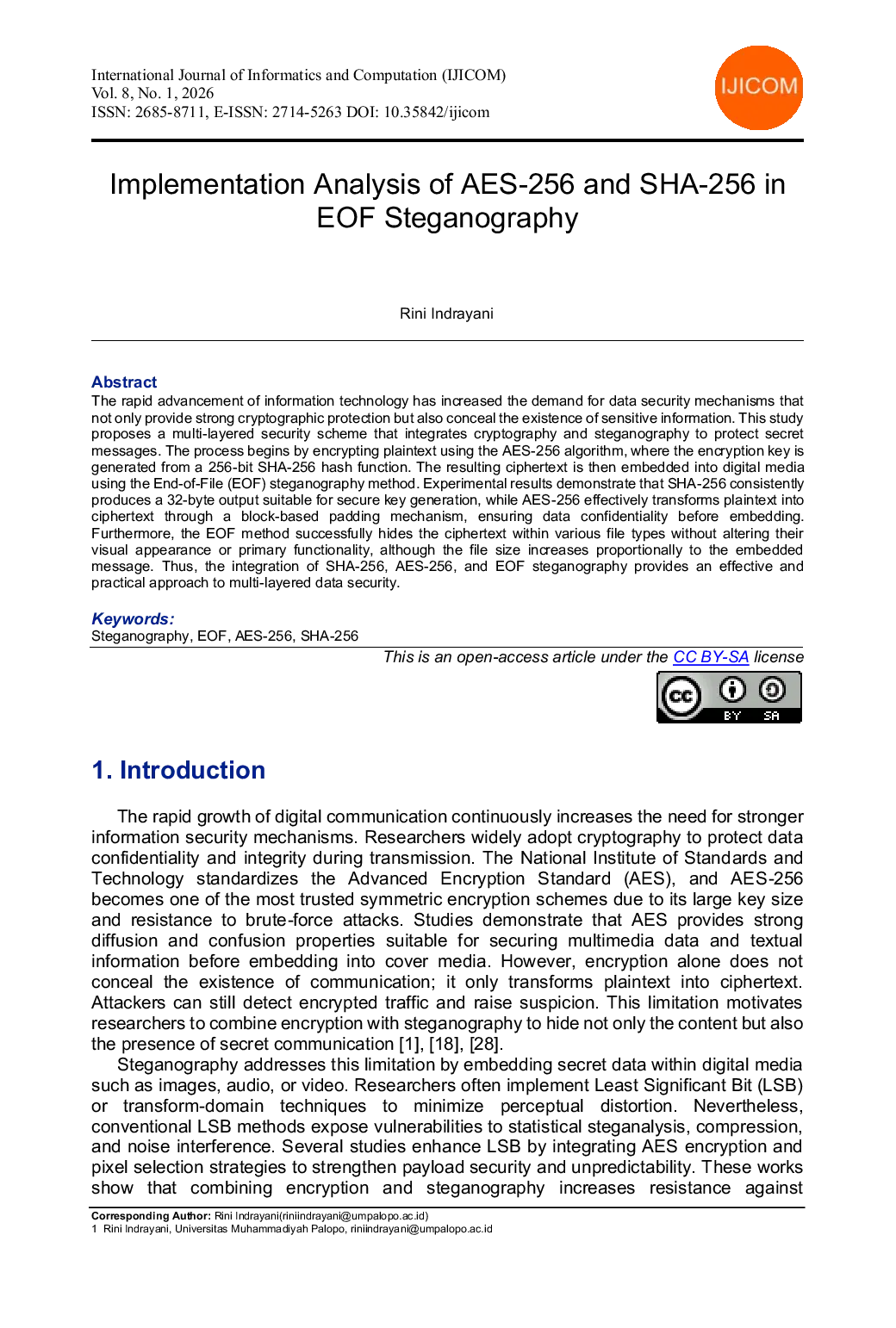 JURIS Implementation Analysis of AES 256 and SHA 256 in EOF Steganography