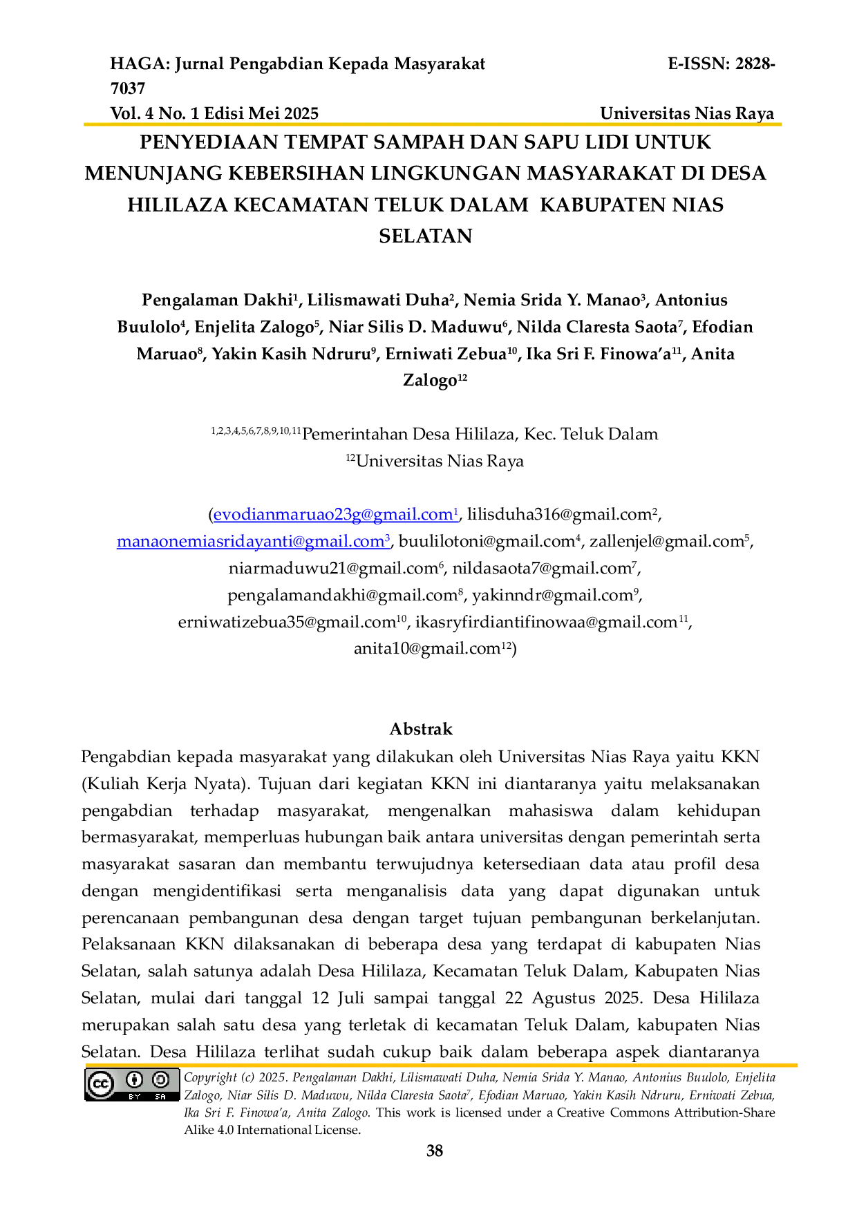 JURIS Penyediaan Tempat Sampah Dan Sapu Lidi Untuk Menunjang Kebersihan Lingkungan Masyarakat Di Desa Hililaza Kecamatan Teluk Dalam Kabupaten Nias Selatan