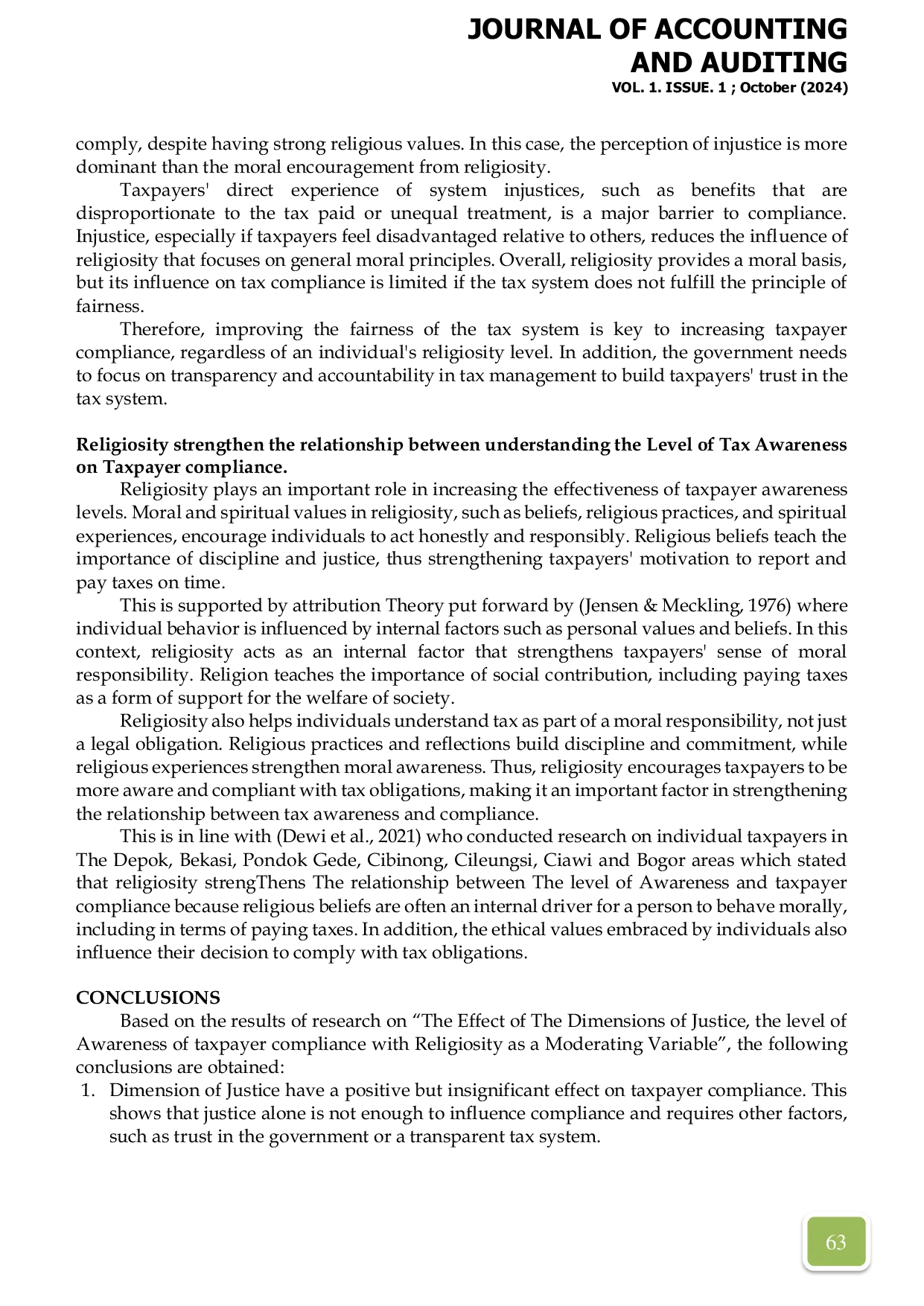 JURIS The Influence Of The Dimensions Of Justice And The Level Of Awareness Of Taxpayer Compliance With Religiosity As Moderation