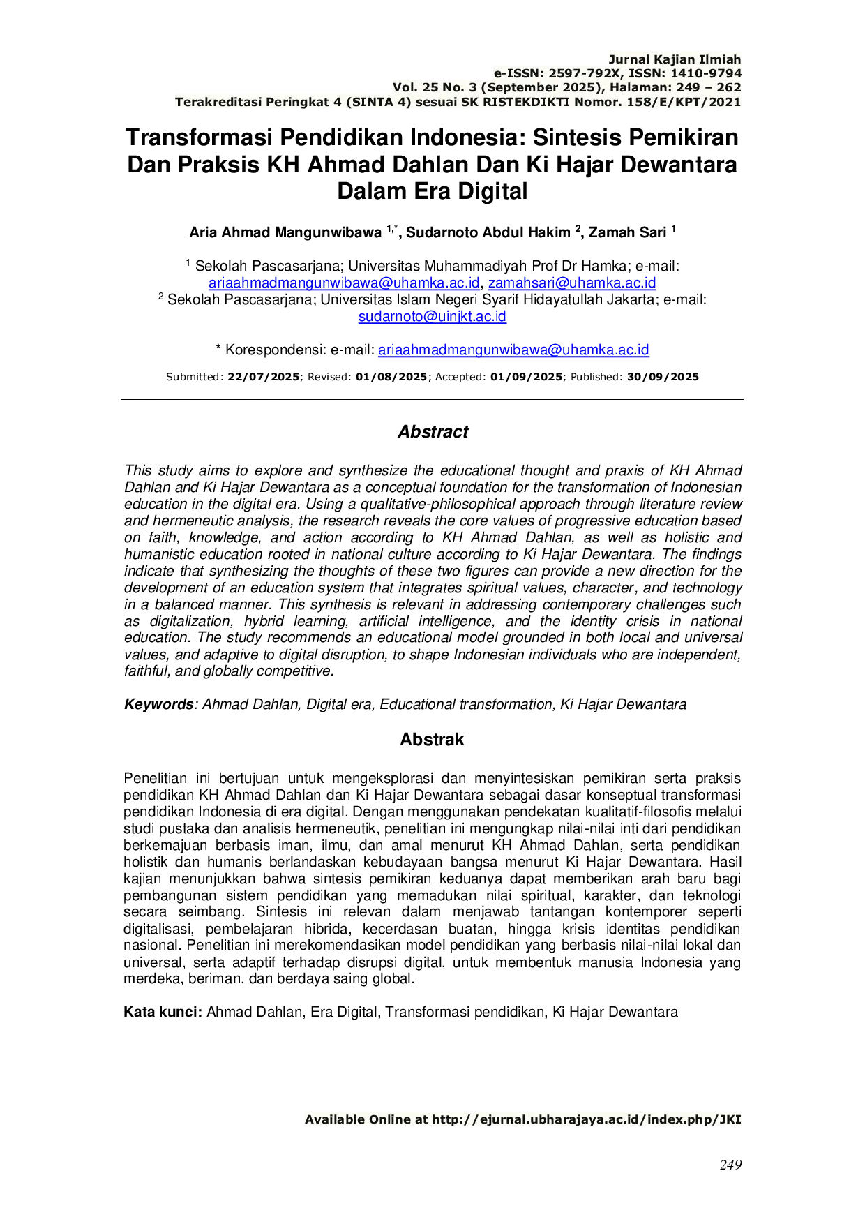 JURIS Transformasi Pendidikan Indonesia Sintesis Pemikiran dan Praksis KH Ahmad Dahlan dan Ki Hajar Dewantara dalam Era Digital