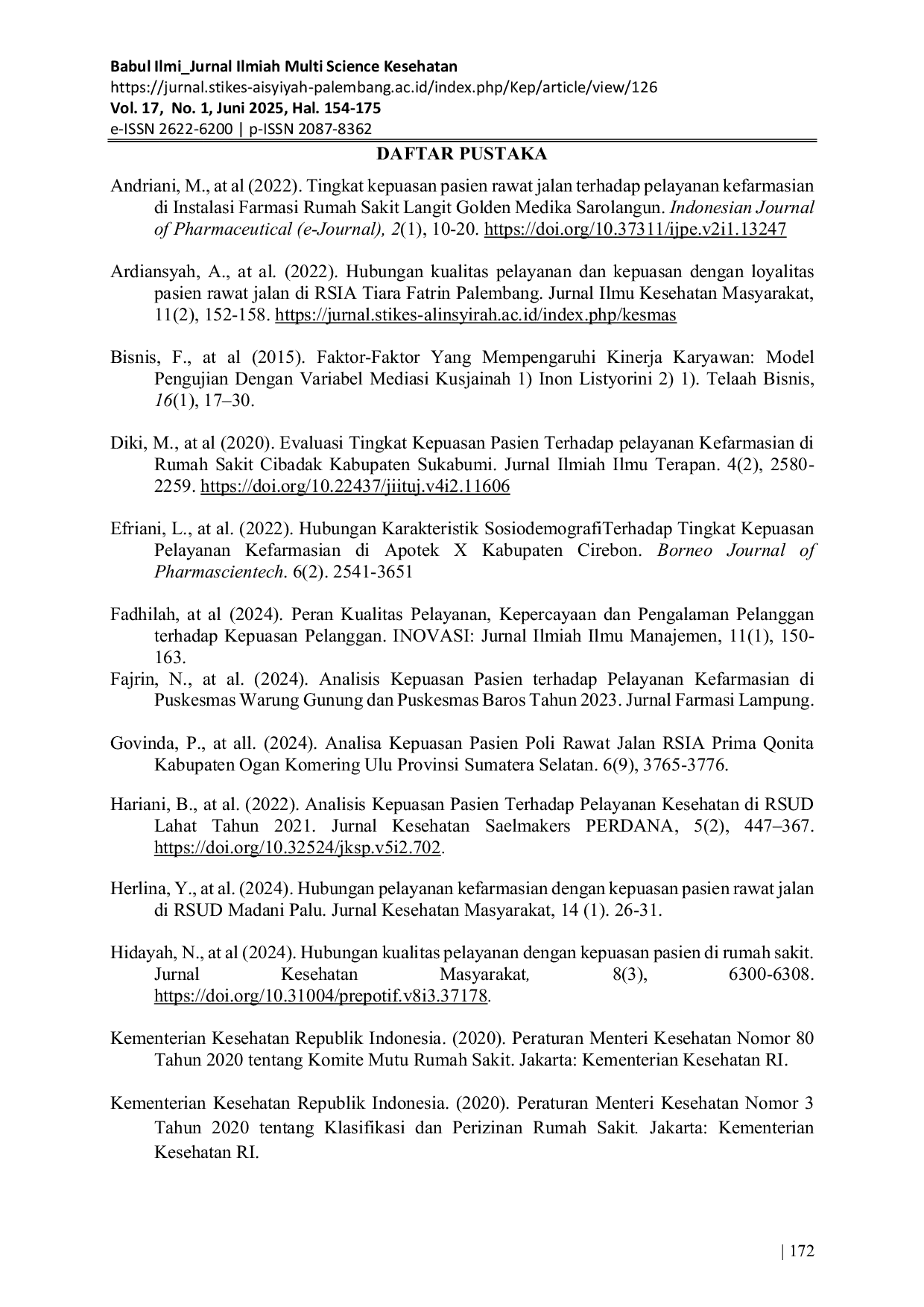 JURIS Analisis Kepuasan Pasien Rawat Jalan Terhadap Pelayanan Kefarmasian di RS X