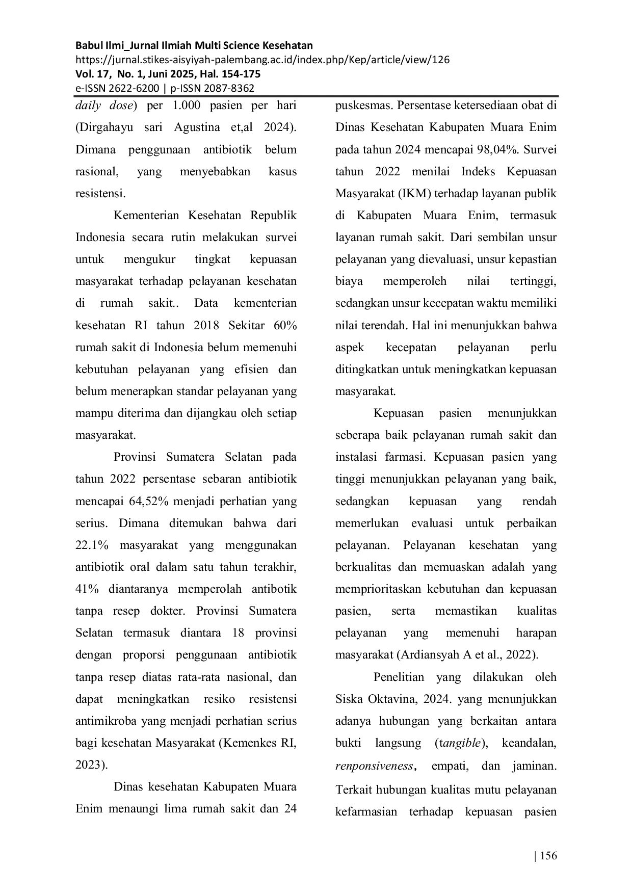 JURIS Analisis Kepuasan Pasien Rawat Jalan Terhadap Pelayanan Kefarmasian di RS X