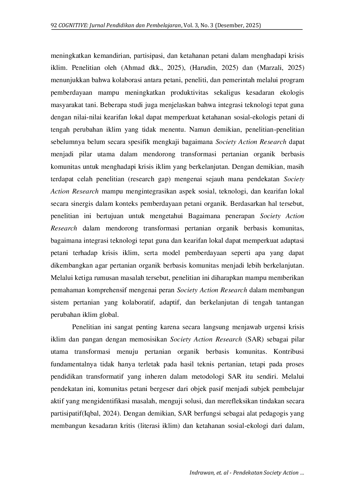 JURIS Pendekatan Society Action Research dalam Pembelajaran Pertanian Organik Berbasis Komunitas di Era Krisis Iklim