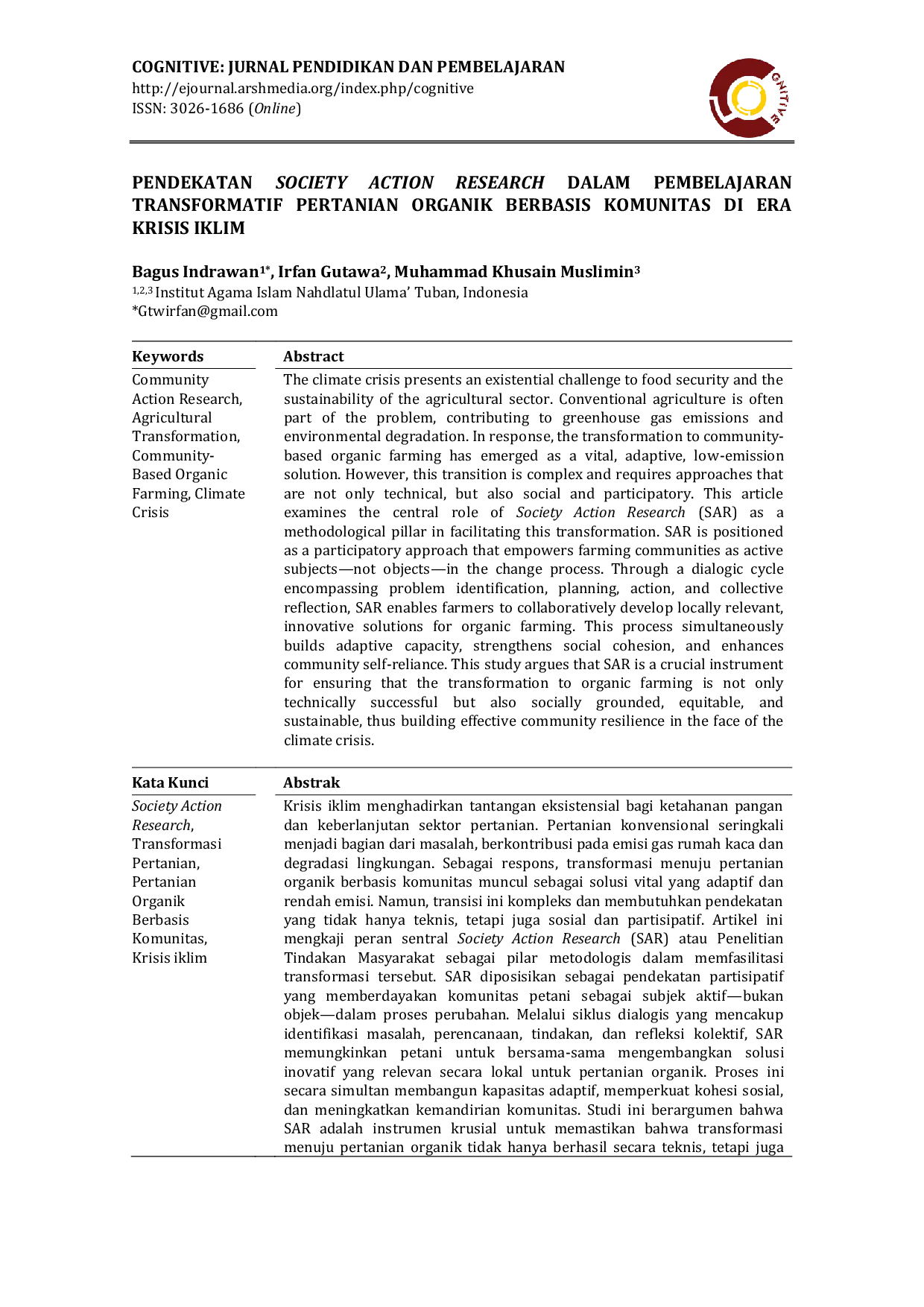 JURIS Pendekatan Society Action Research dalam Pembelajaran Pertanian Organik Berbasis Komunitas di Era Krisis Iklim