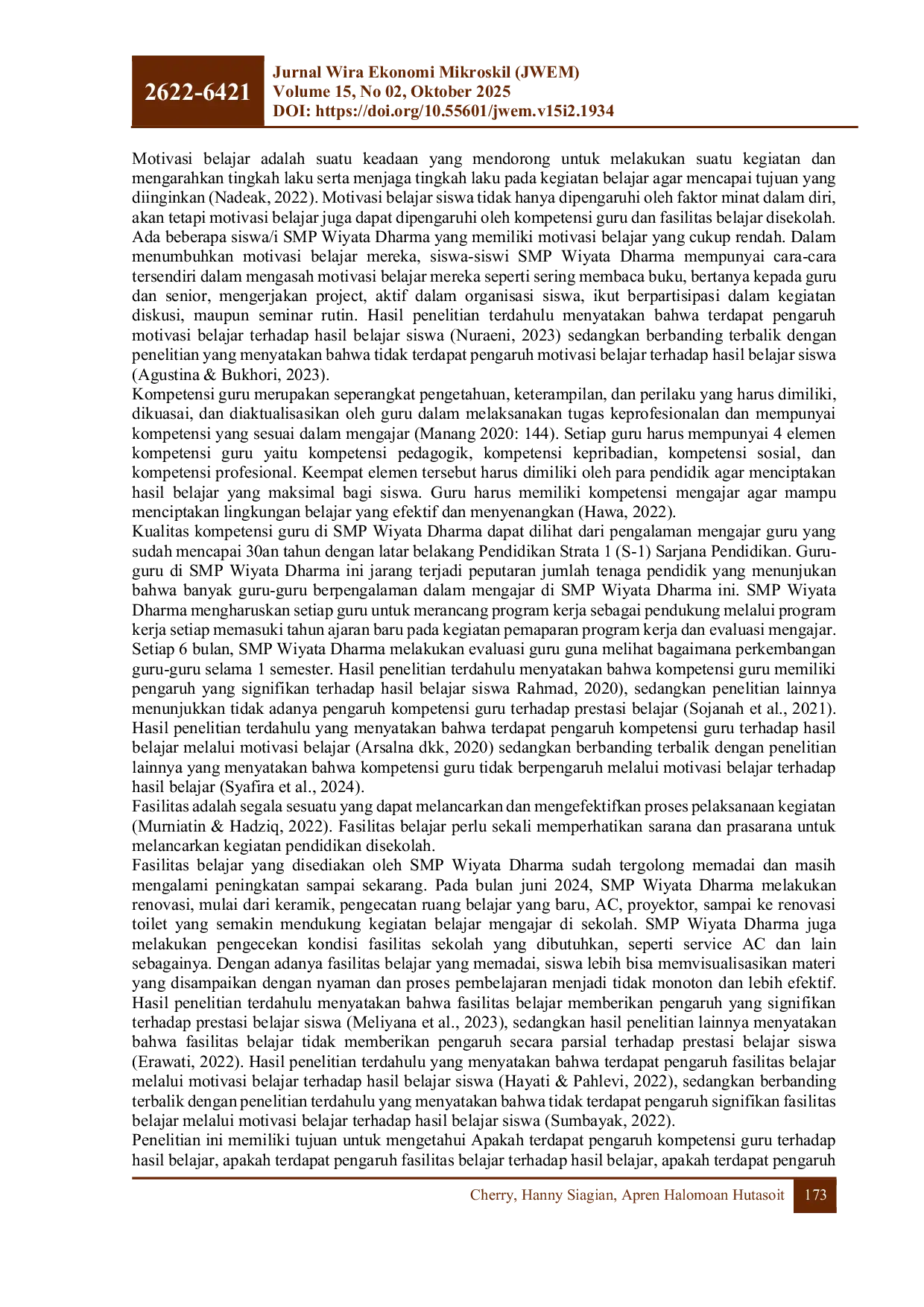 JURIS Pengaruh Kompetensi Guru dan Fasilitas Belajar Terhadap Hasil Belajar dengan Motivasi Belajar Sebagai Variabel Intervening