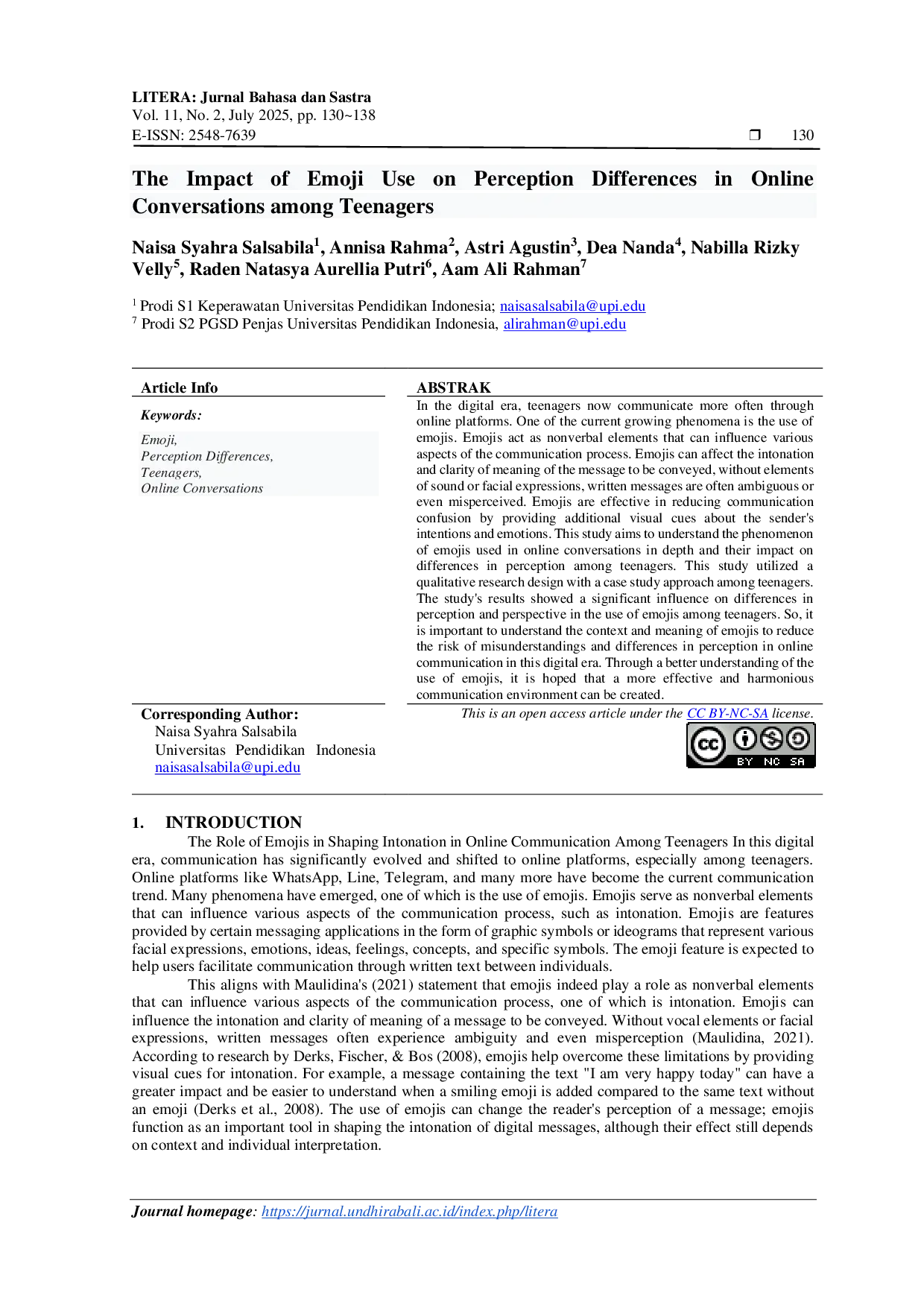 JURIS The Impact of Emoji Use on Perception Differences in Online Conversations among Teenagers