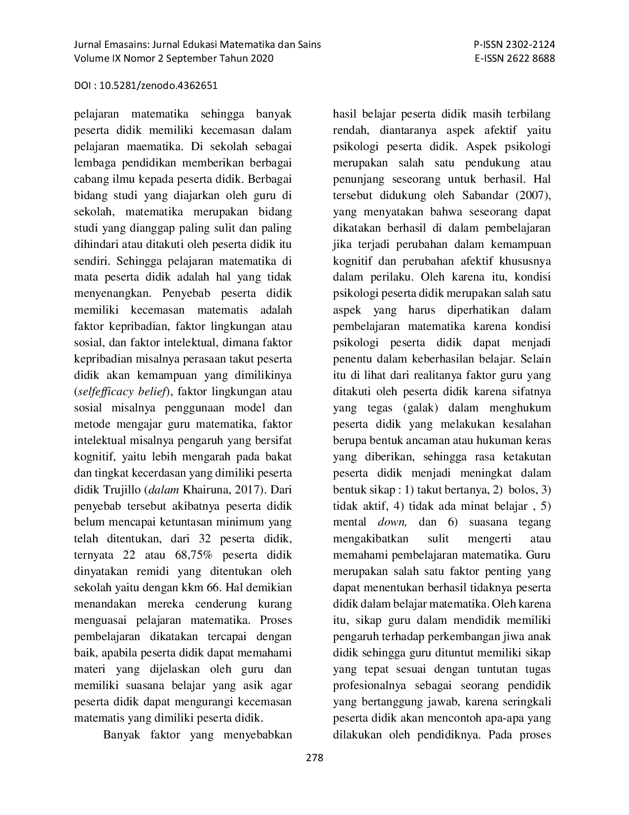 JURIS Pengaruh Model Pembelajaran Problem Based Learning Terhadap Kecemasan Dan Hasil Belajar Matematika