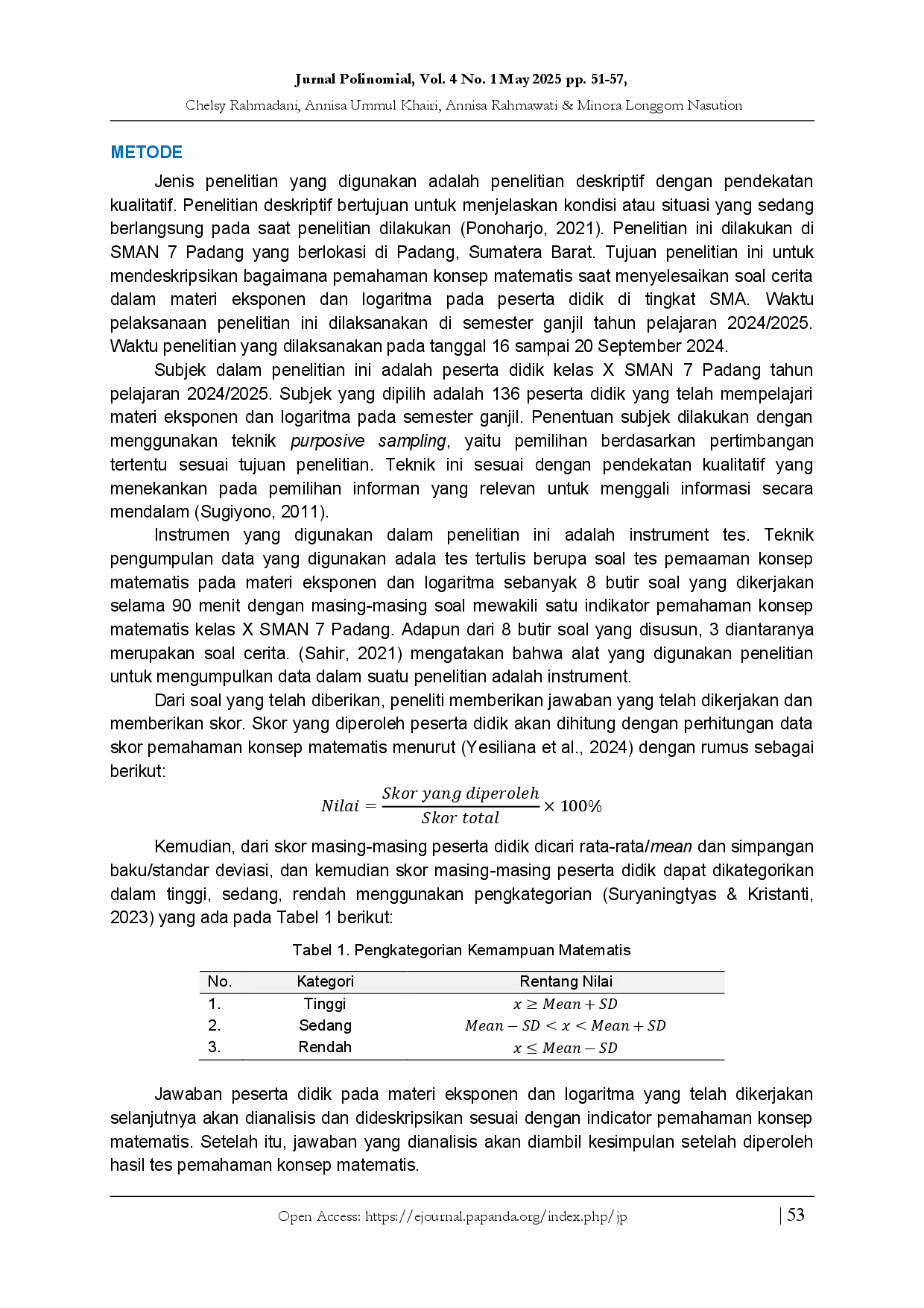 juris Analisis Pemahaman Konsep Matematis Peserta Didik Kelas X Fase E dalam Menyelesaikan Soal Cerita Materi Eksponen dan Logaritma