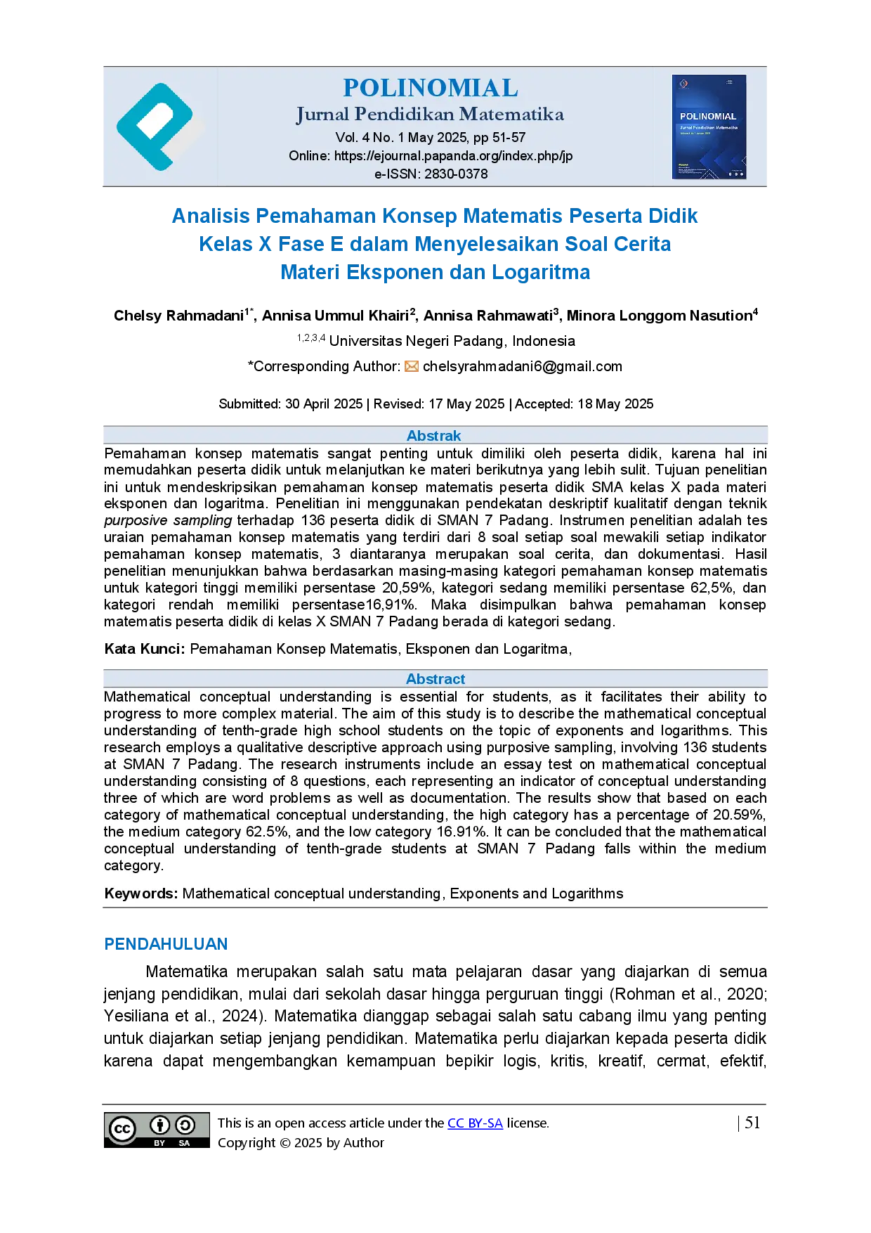 juris Analisis Pemahaman Konsep Matematis Peserta Didik Kelas X Fase E dalam Menyelesaikan Soal Cerita Materi Eksponen dan Logaritma