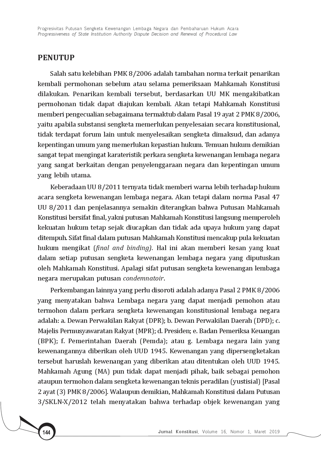 juris Progresivitas Putusan Sengketa Kewenangan Lembaga Negara dan Pembaharuan Hukum Acara
