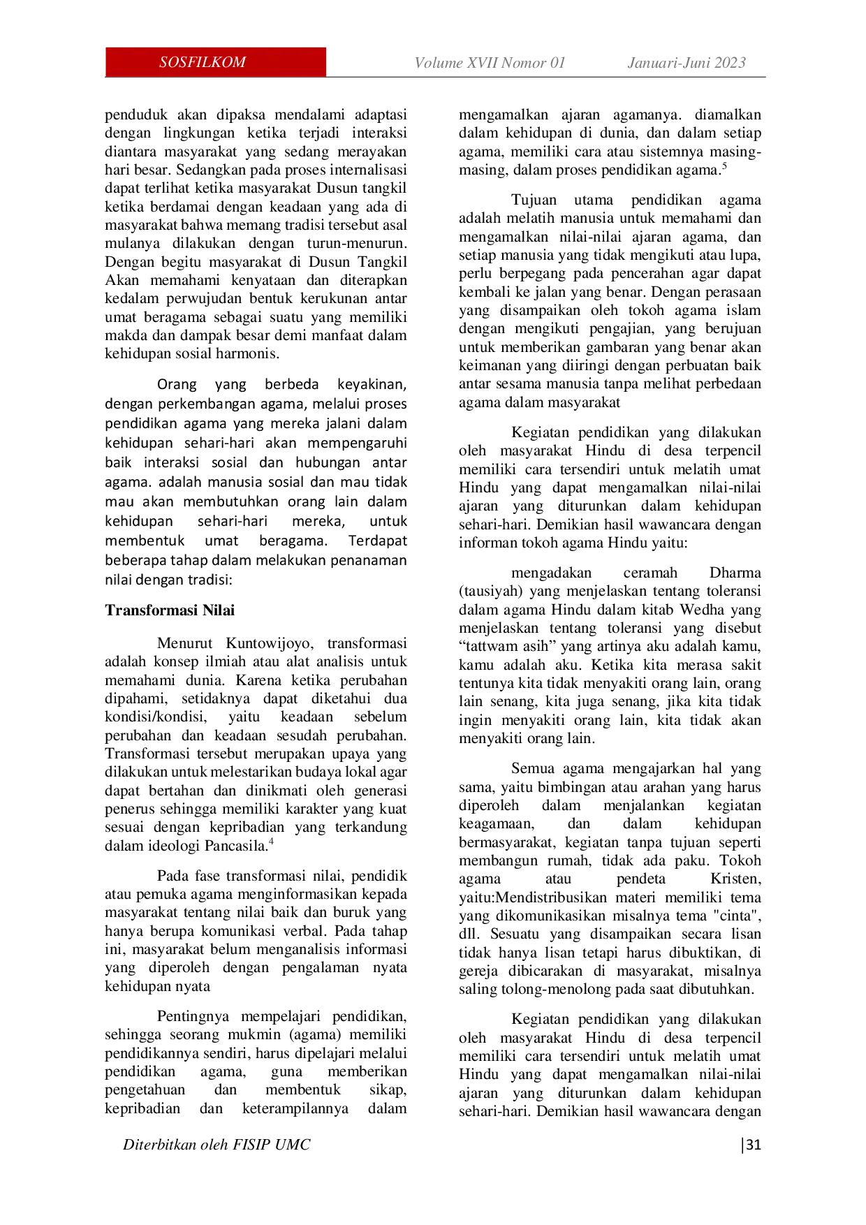 JURIS Representasi Sosial Harmoni Dalam Kearifan Lokal Anjangsana Pada Agama Minoritas Di Dusun Tangkil Desa Pait Kasembon