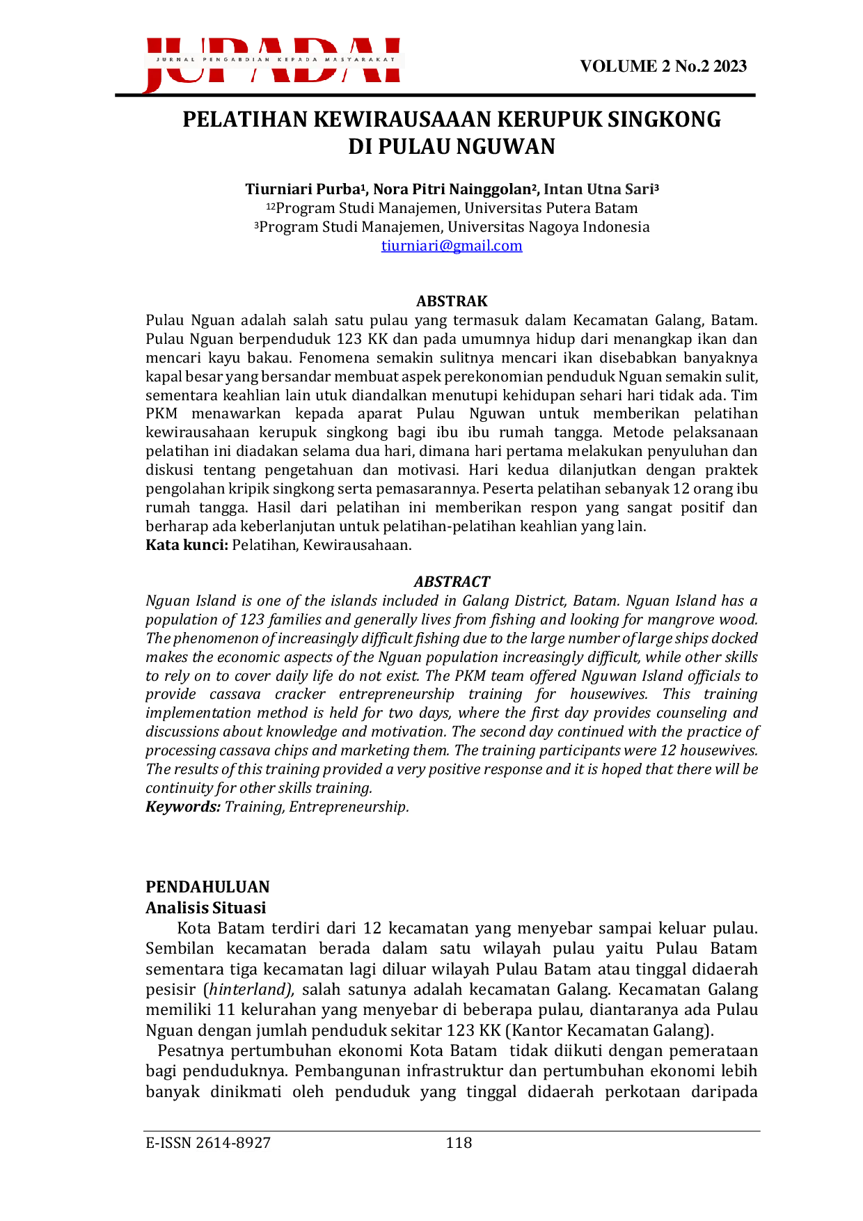 JURIS Pelatihan Kewirausahaan Kerupuk Singkong di Pulau Nguwan
