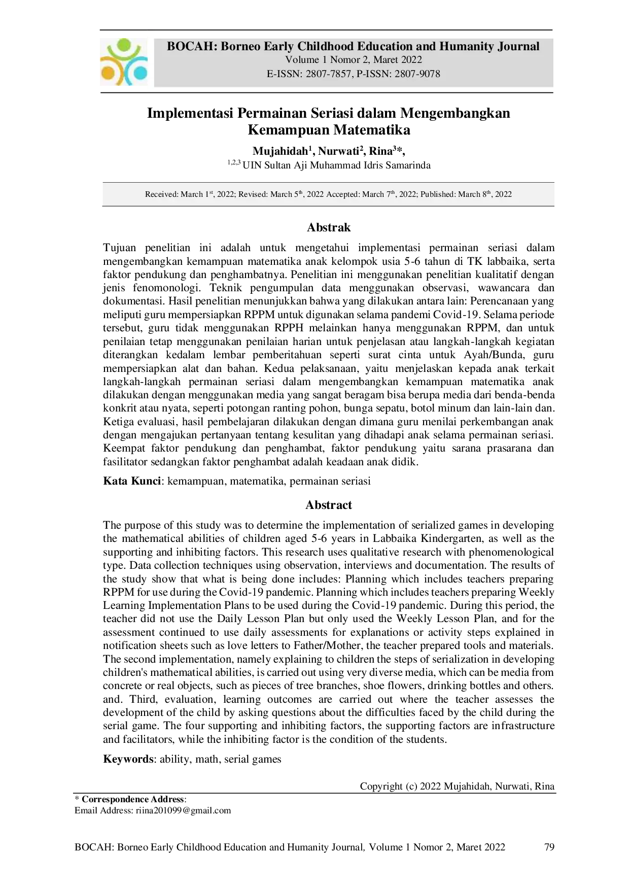 JURIS Implementasi Permainan Seriasi dalam Mengembangkan Kemampuan Matematika