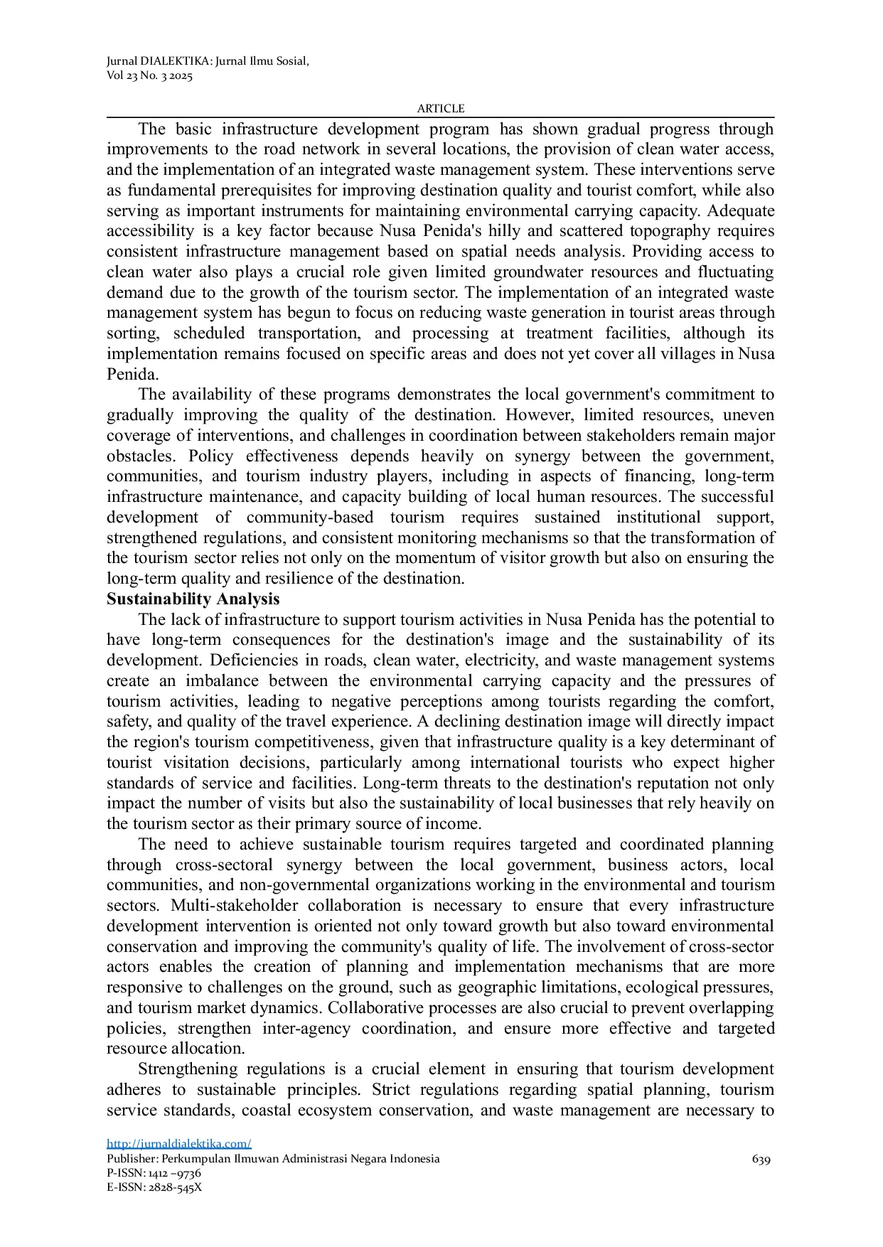 JURIS Sustainability of Nusa Penida Tourism Amidst Limited and Unready Infrastructure