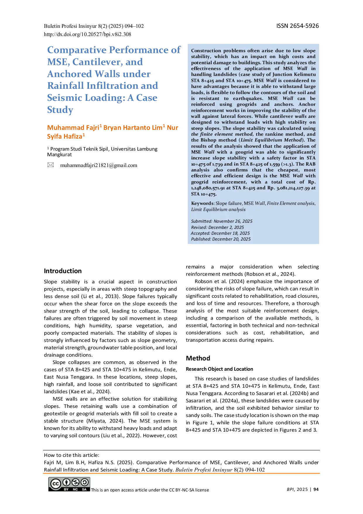JURIS Comparative Performance of MSE Cantilever and Anchored Walls under Rainfall Infiltration and Seismic Loading A Case Study
