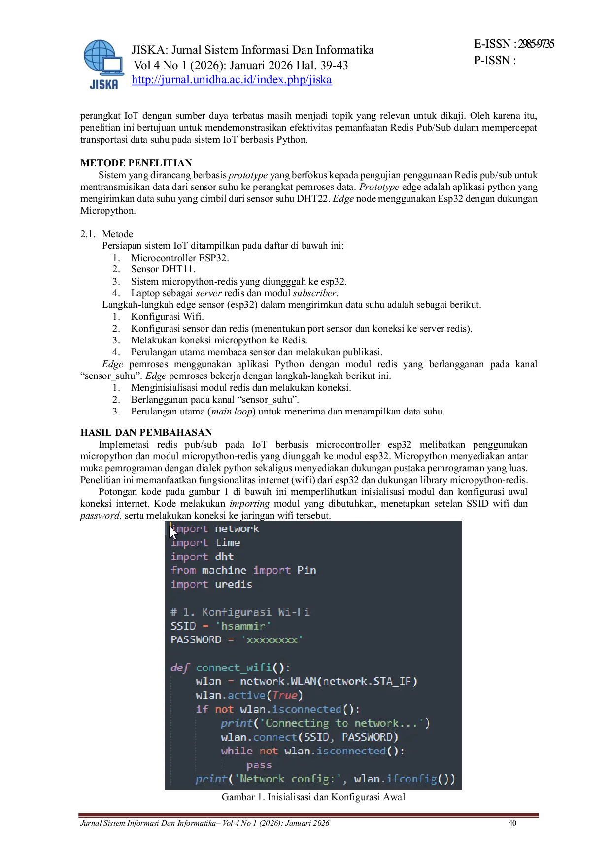 JURIS Implementasi Protokol Redis Pub Sub Menggunakan Python untuk Sistem Monitoring Suhu IoT Secara Real Time