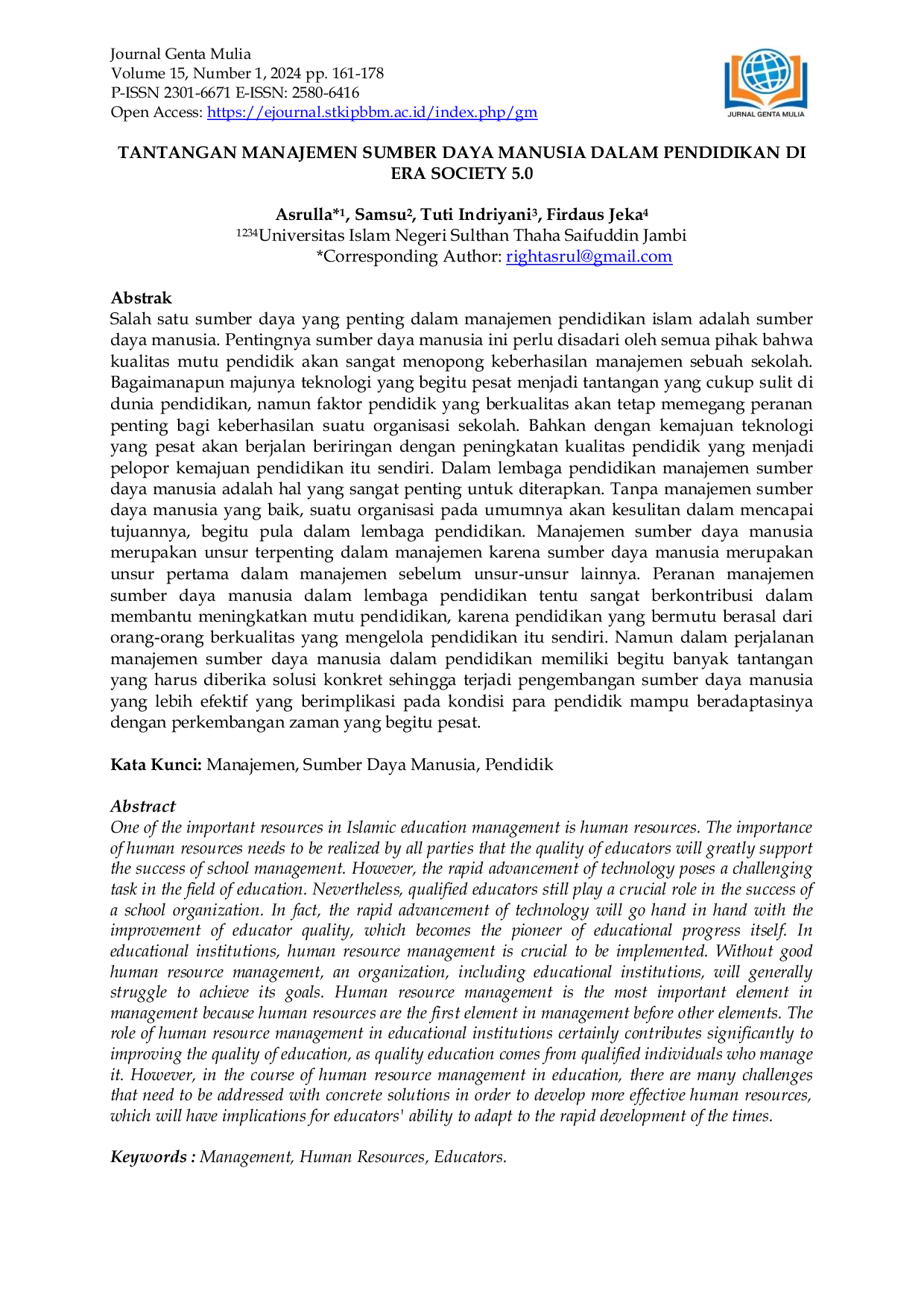 JURIS Tantangan Manajemen Sumber Daya Manusia Dalam Pendidikan Di Era Society 5 0