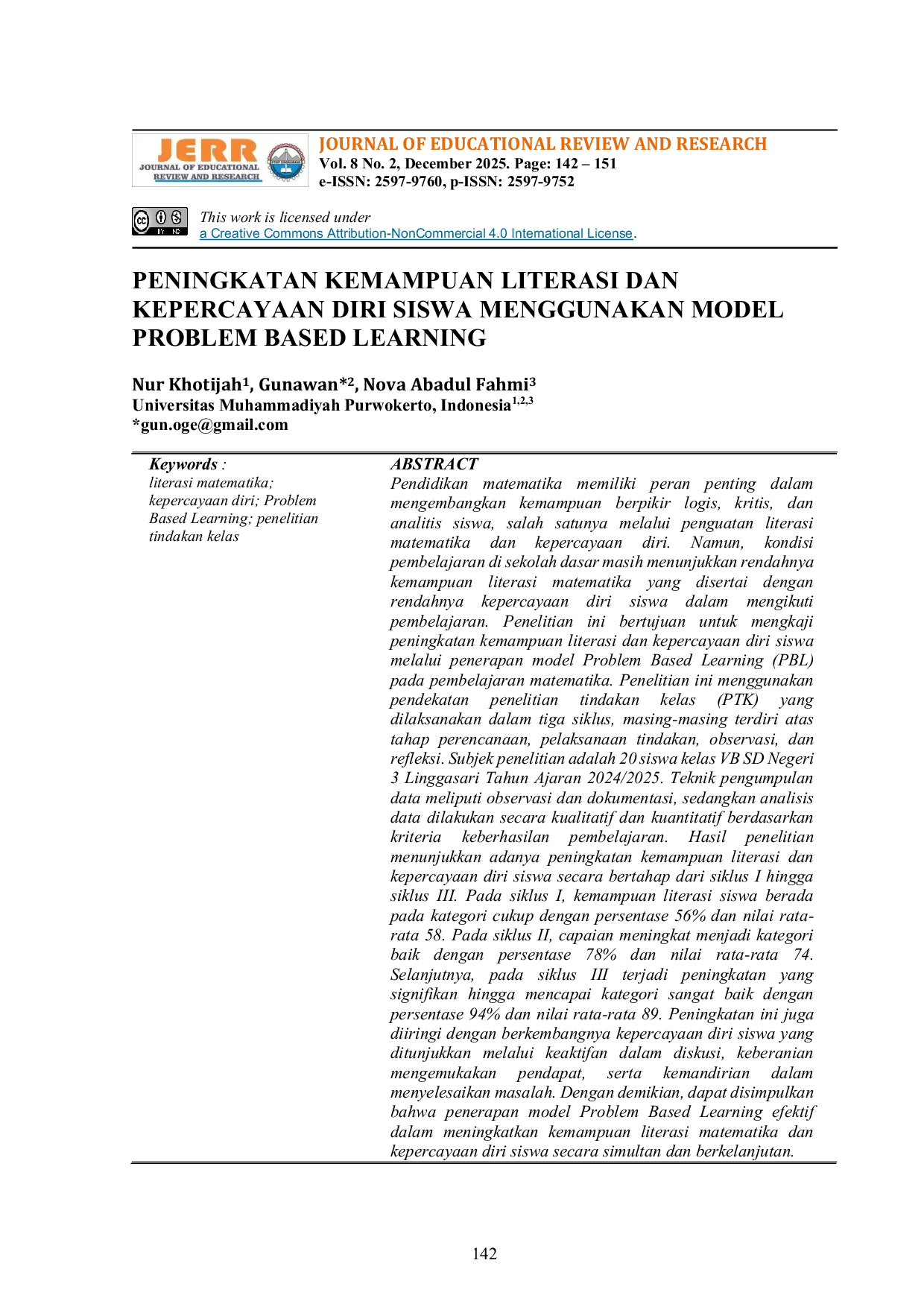 JURIS Peningkatan Kemampuan Literasi dan Kepercayaan Diri Siswa Menggunakan Model Problem Based Learning