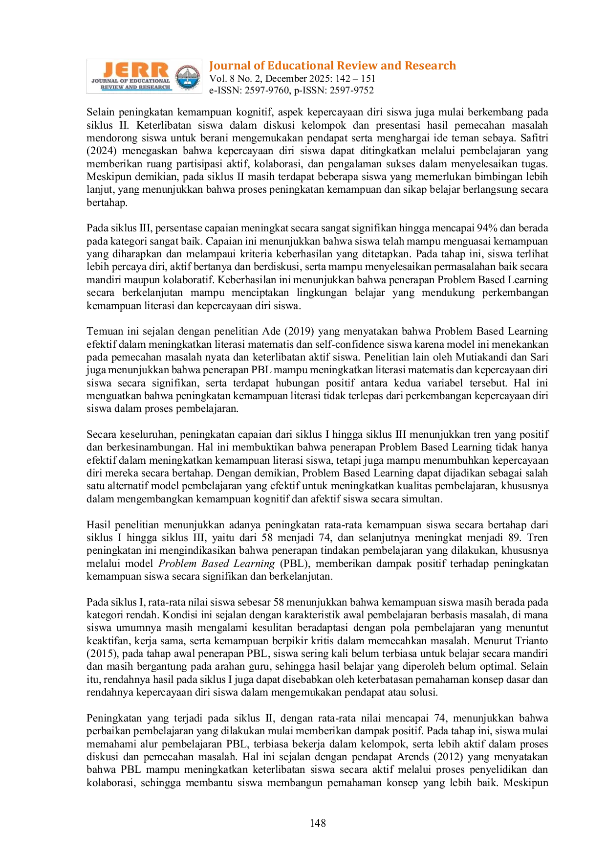 JURIS Peningkatan Kemampuan Literasi dan Kepercayaan Diri Siswa Menggunakan Model Problem Based Learning