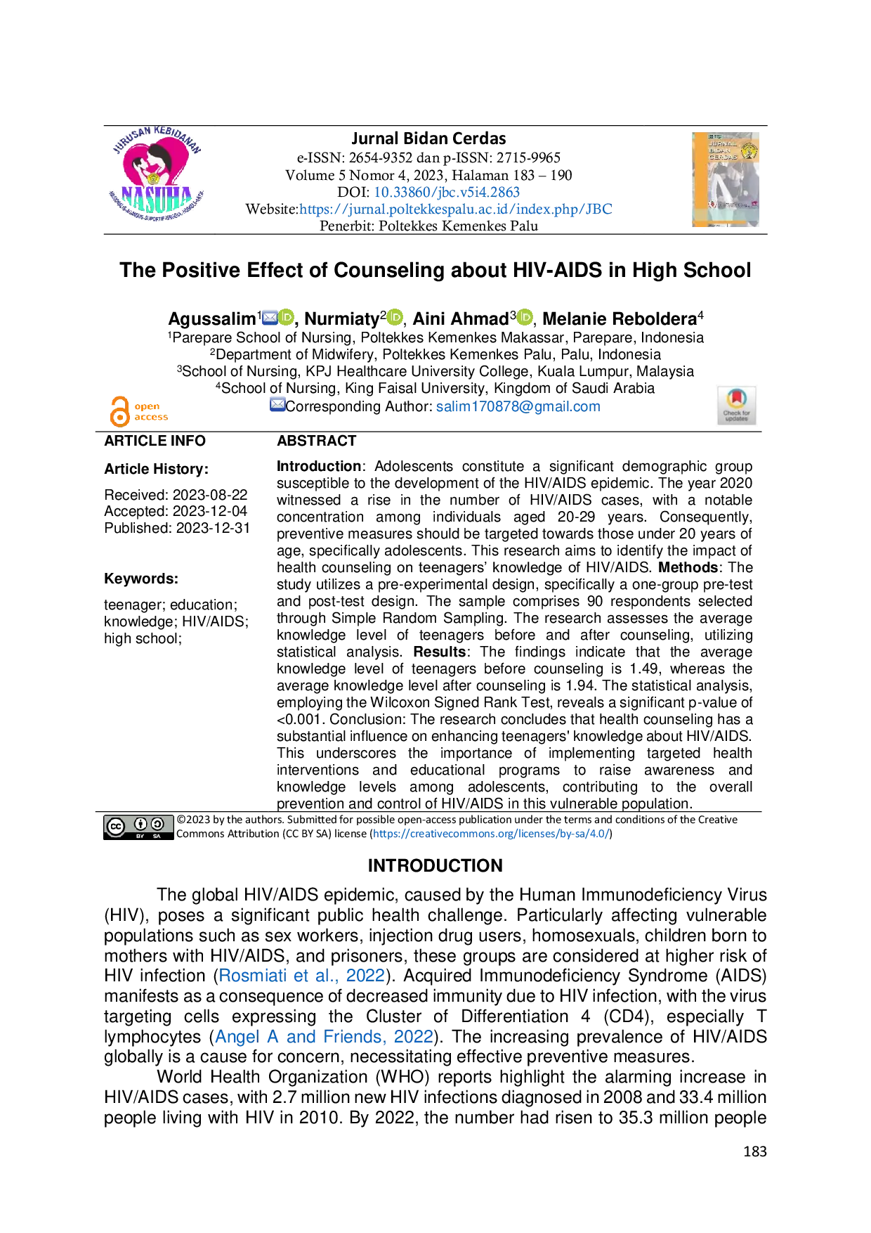 JURIS The Positive Effect of Counseling about HIV AIDS in High School