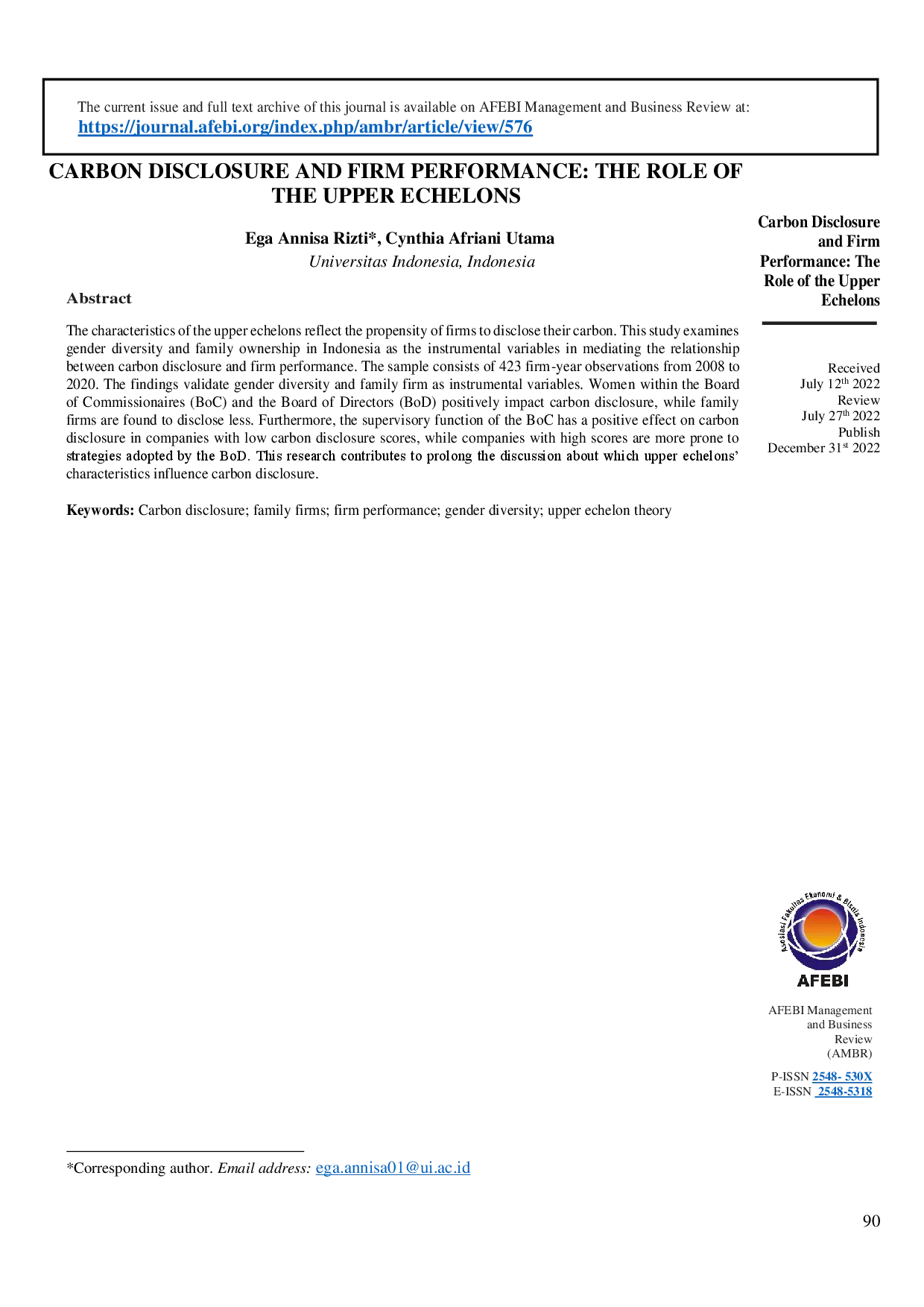 juris Carbon Disclosure and Firm Performance The Role of the Upper Echelons