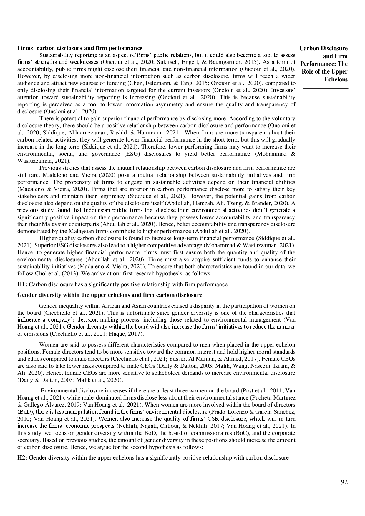 juris Carbon Disclosure and Firm Performance The Role of the Upper Echelons