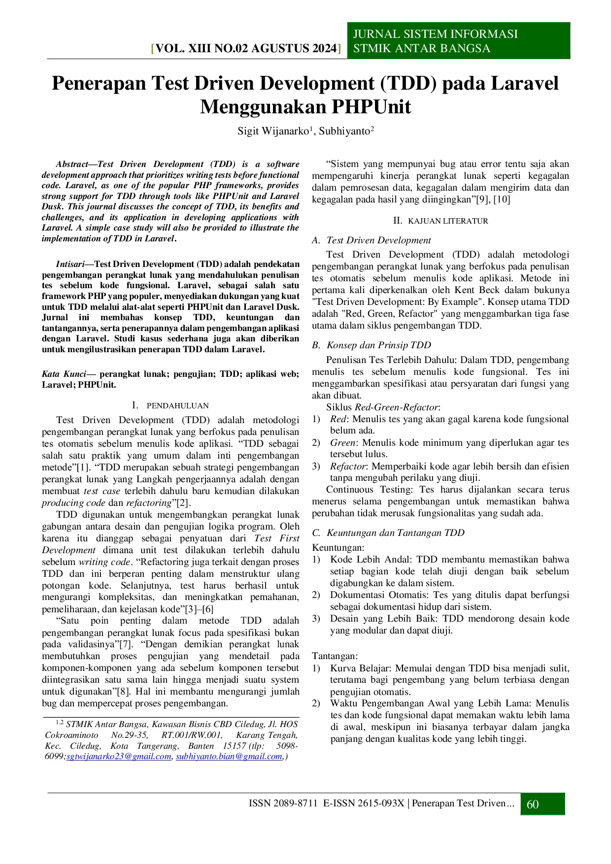 JURIS Penerapan Test Driven Development TDD pada Laravel Menggunakan PHPUnit