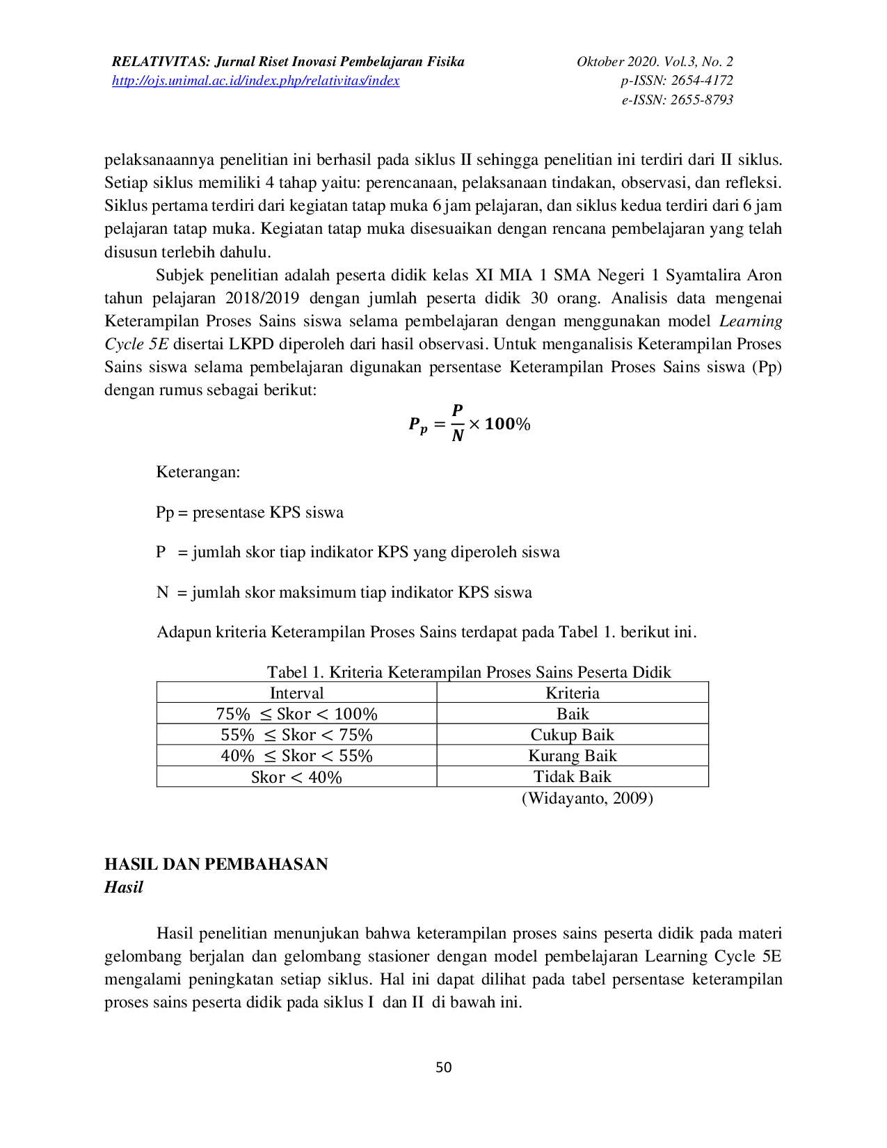 JURIS Penerapan Model Learning Cycle 5E untuk Meningkatkan Keterampilan Proses Sains Peserta Didik pada Materi Gelombang di SMA Negeri 1 Syamtalira Aron