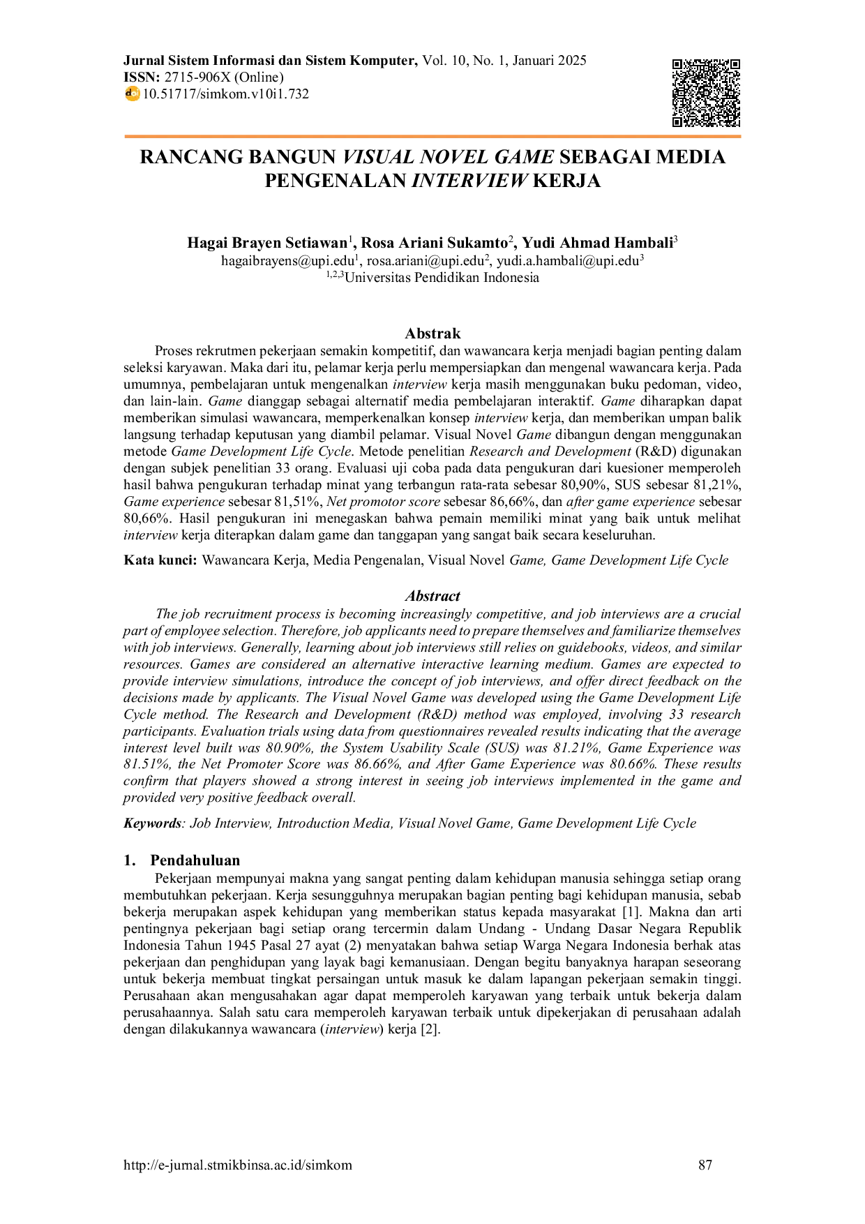 JURIS Rancang Bangun Visual Novel Game Sebagai Media Pengenalan Interview Kerja