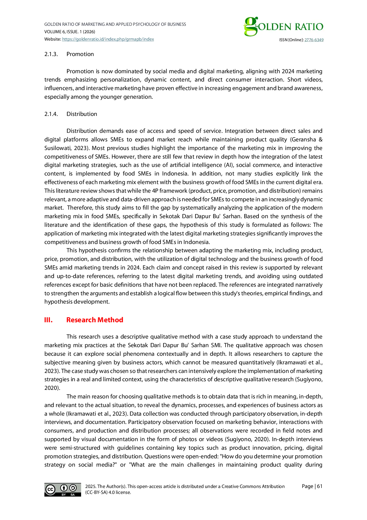 JURIS The Implementation of Marketing Mix for SME