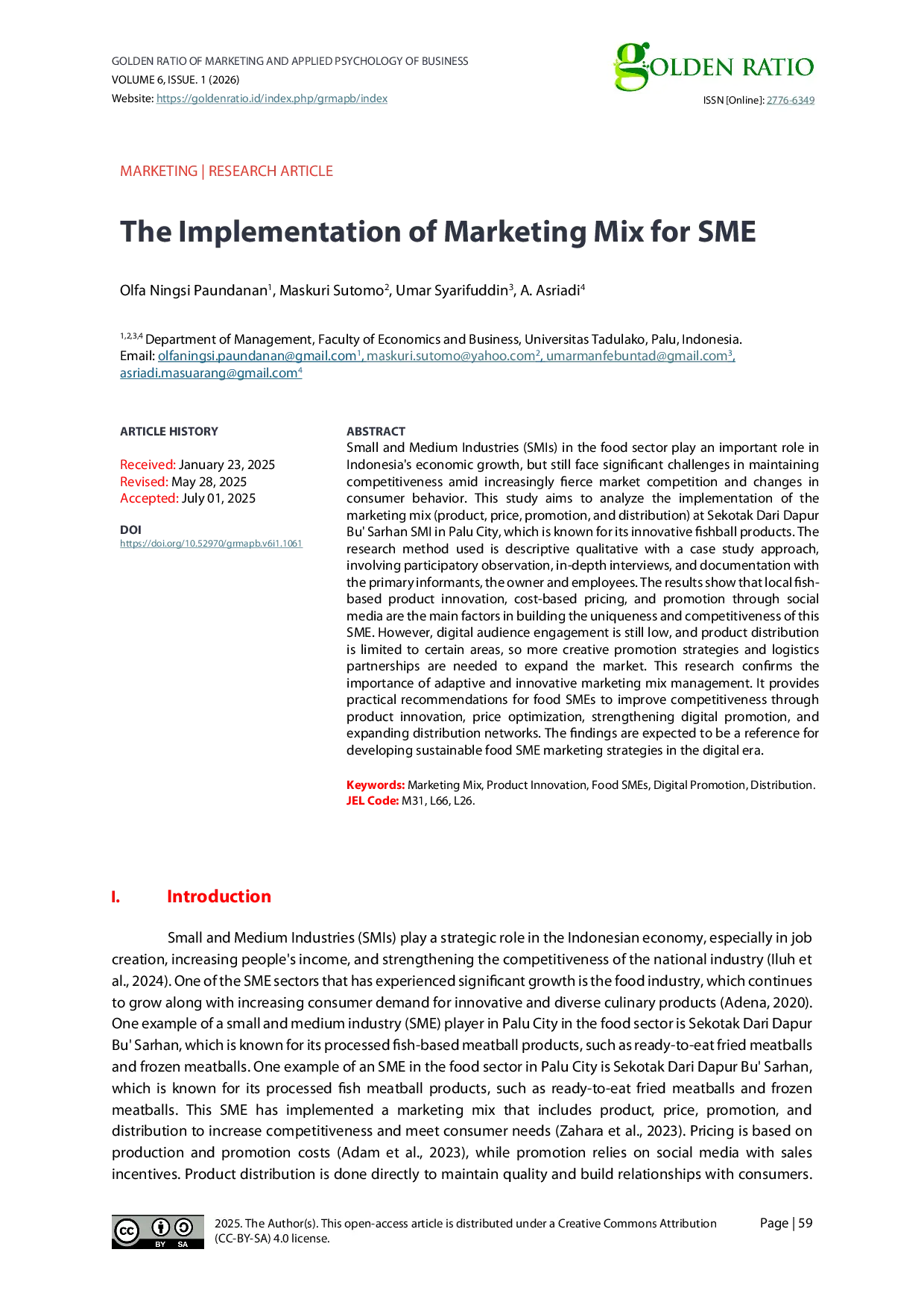 JURIS The Implementation of Marketing Mix for SME