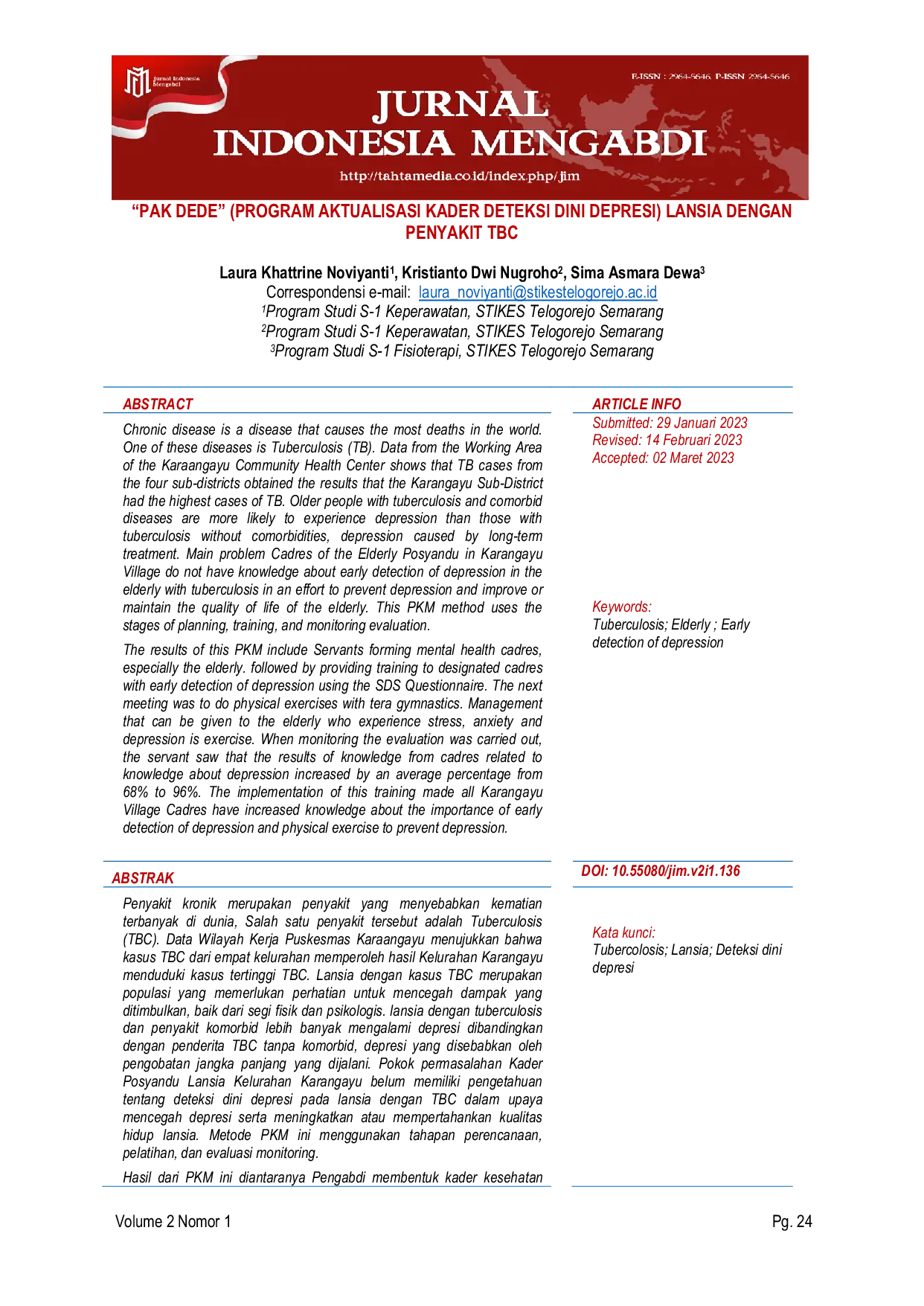 JURIS Pak Dede Program Aktualisasi Kader Deteksi Dini Depresi Lansia dengan Penyakit TBC