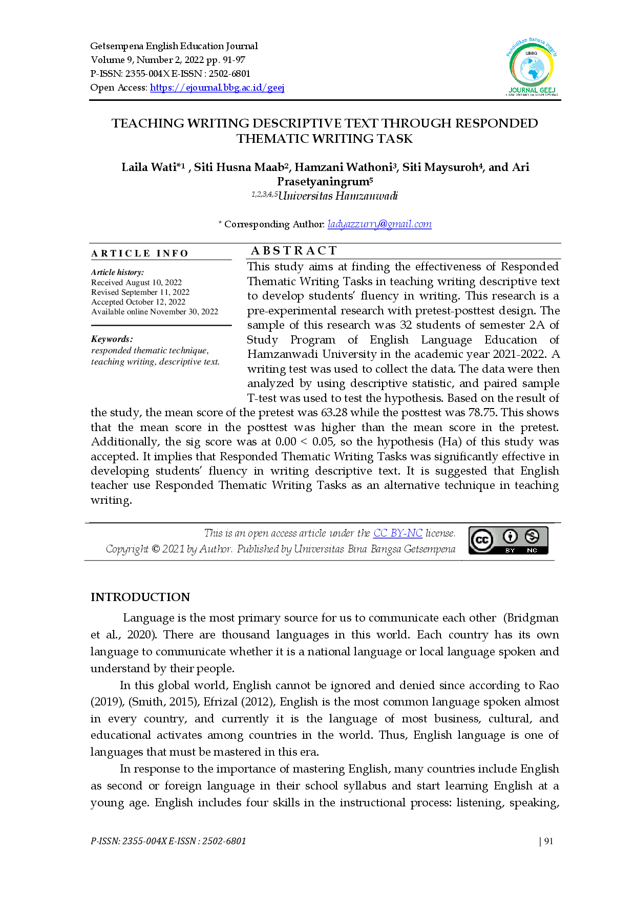 juris Teaching Writing Descriptive Text Through Responded Thematic Writing Task