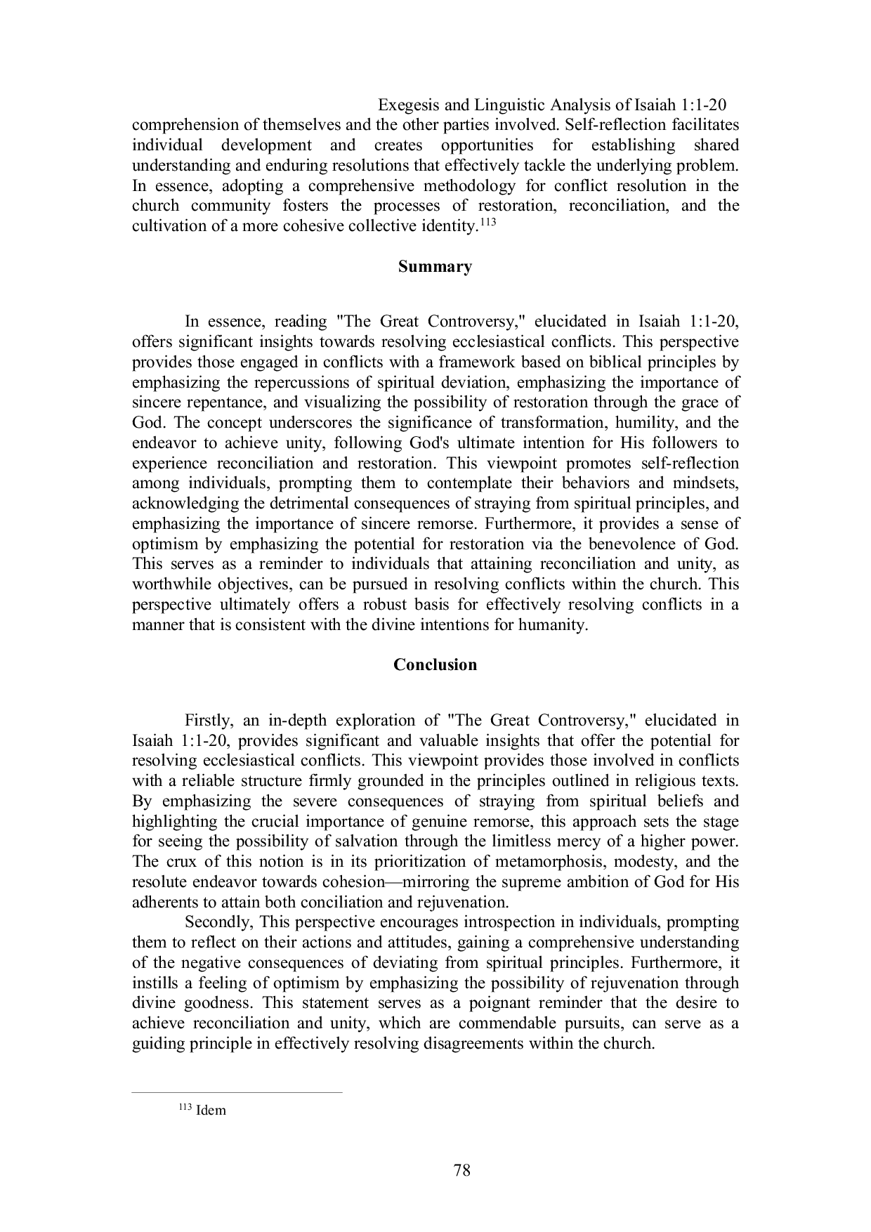 JURIS Exegesis and Linguistic Analysis of Isaiah 1 1 20 The Potential for Resolving Church Conflicts