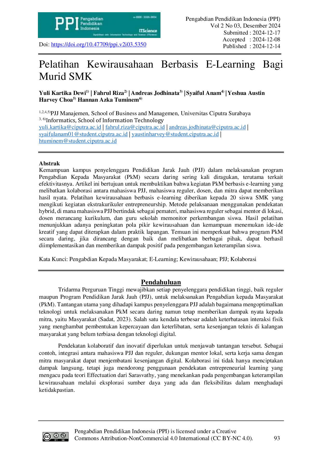 JURIS Pelatihan Kewirausahaan Berbasis E Learning Bagi Murid SMK