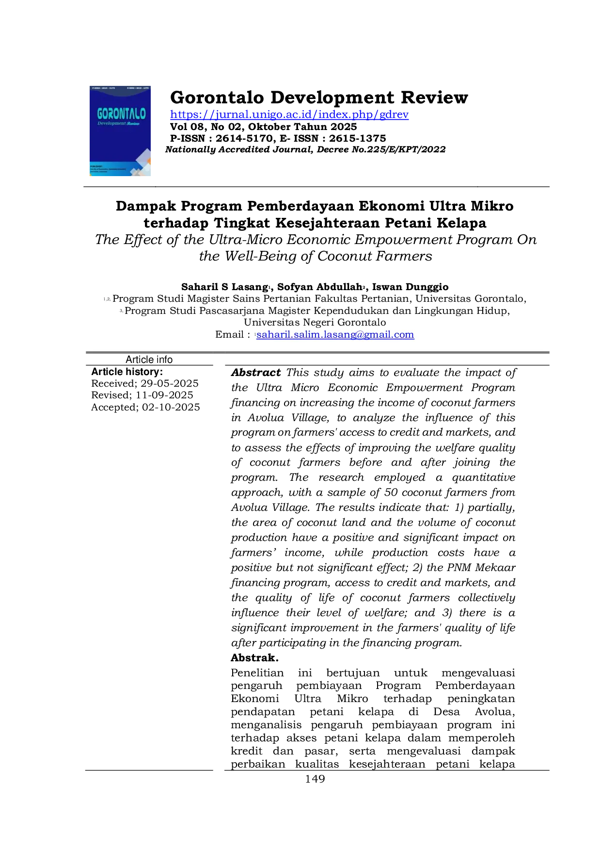 JURIS The Effect of the Ultra Micro Economic Empowerment Program On the Well Being of Coconut Farmers