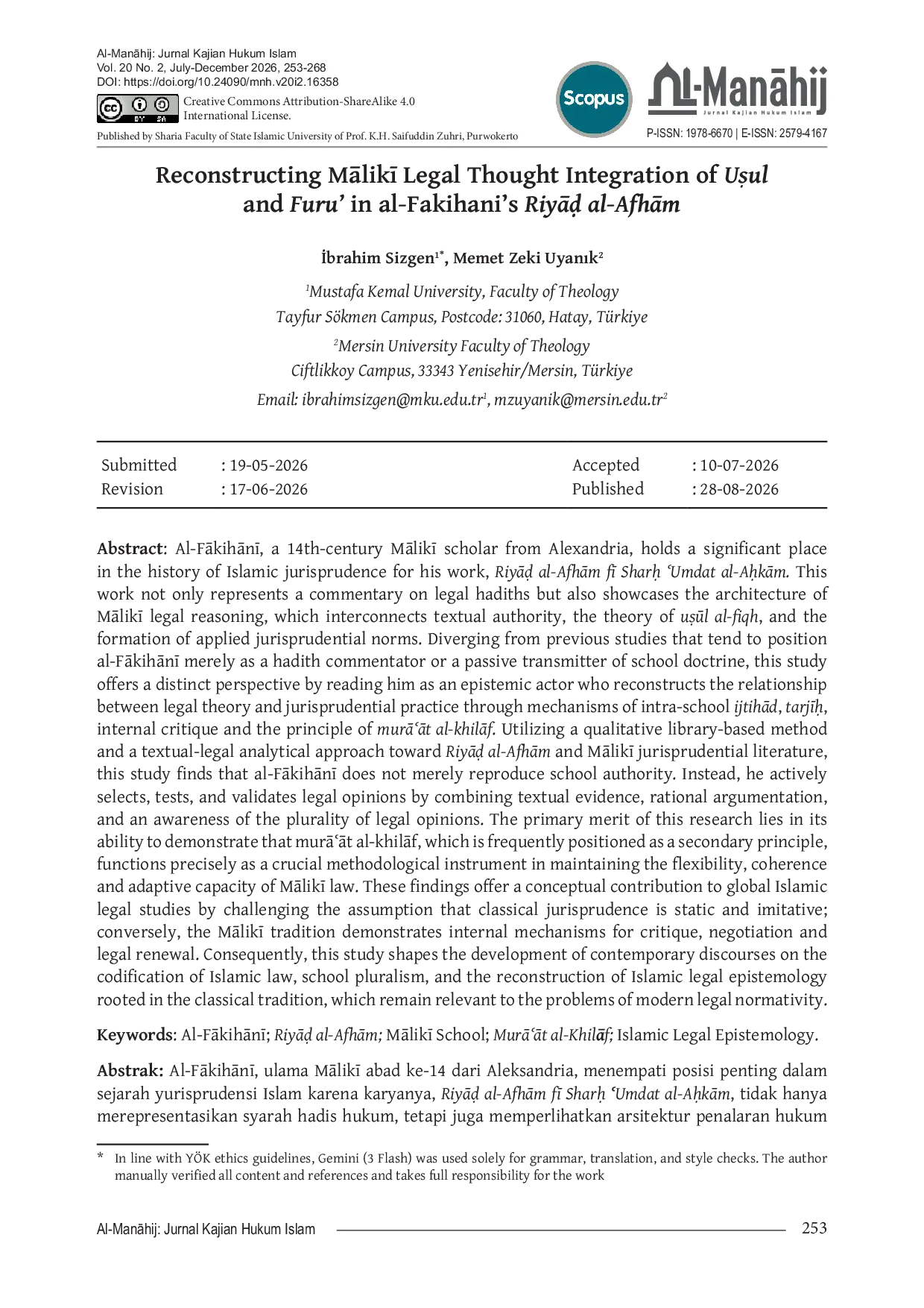 JURIS Reconstructing MAlik Legal Thought Integration of Usul and Furu in al Fakihani s RiyAs al AfhAm