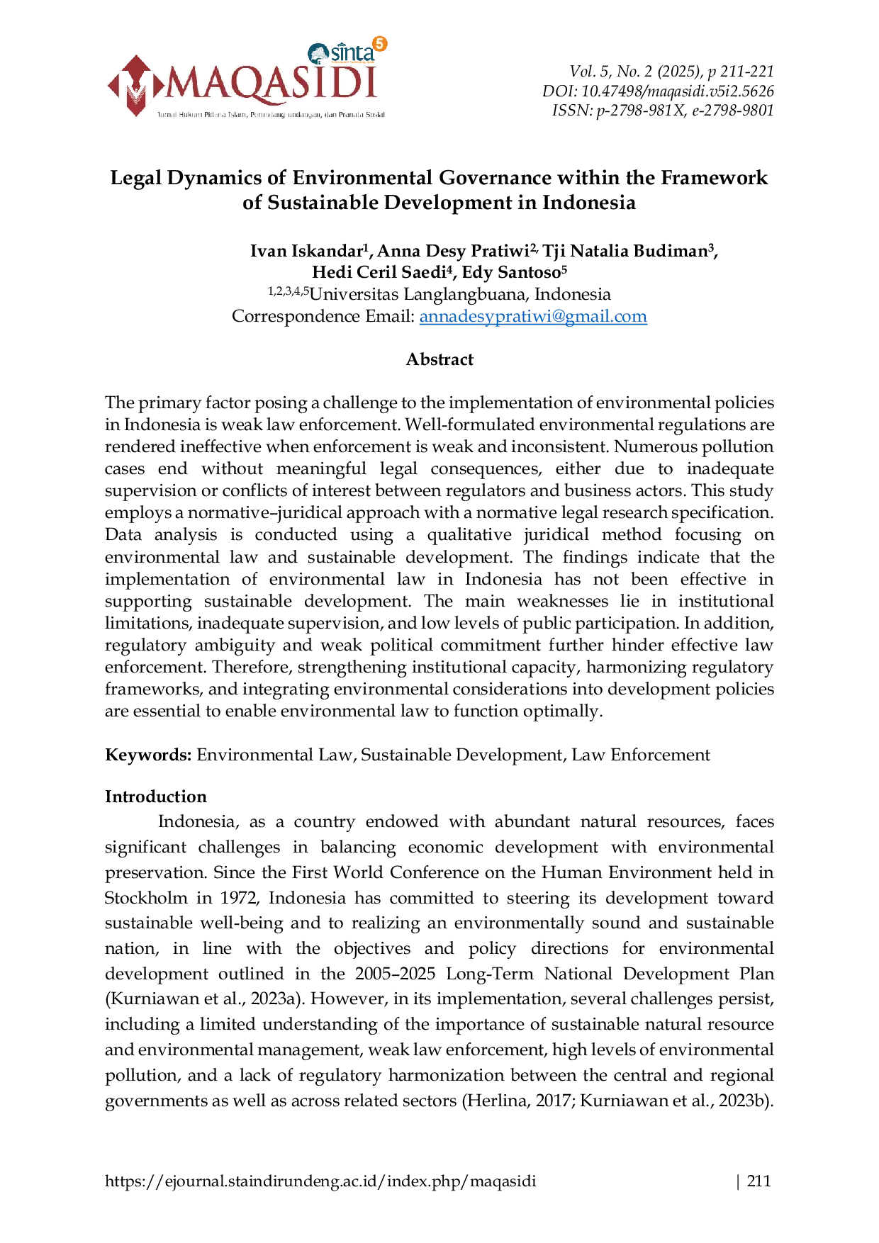 JURIS Legal Dynamics of Environmental Governance within the Framework of Sustainable Development in Indonesia