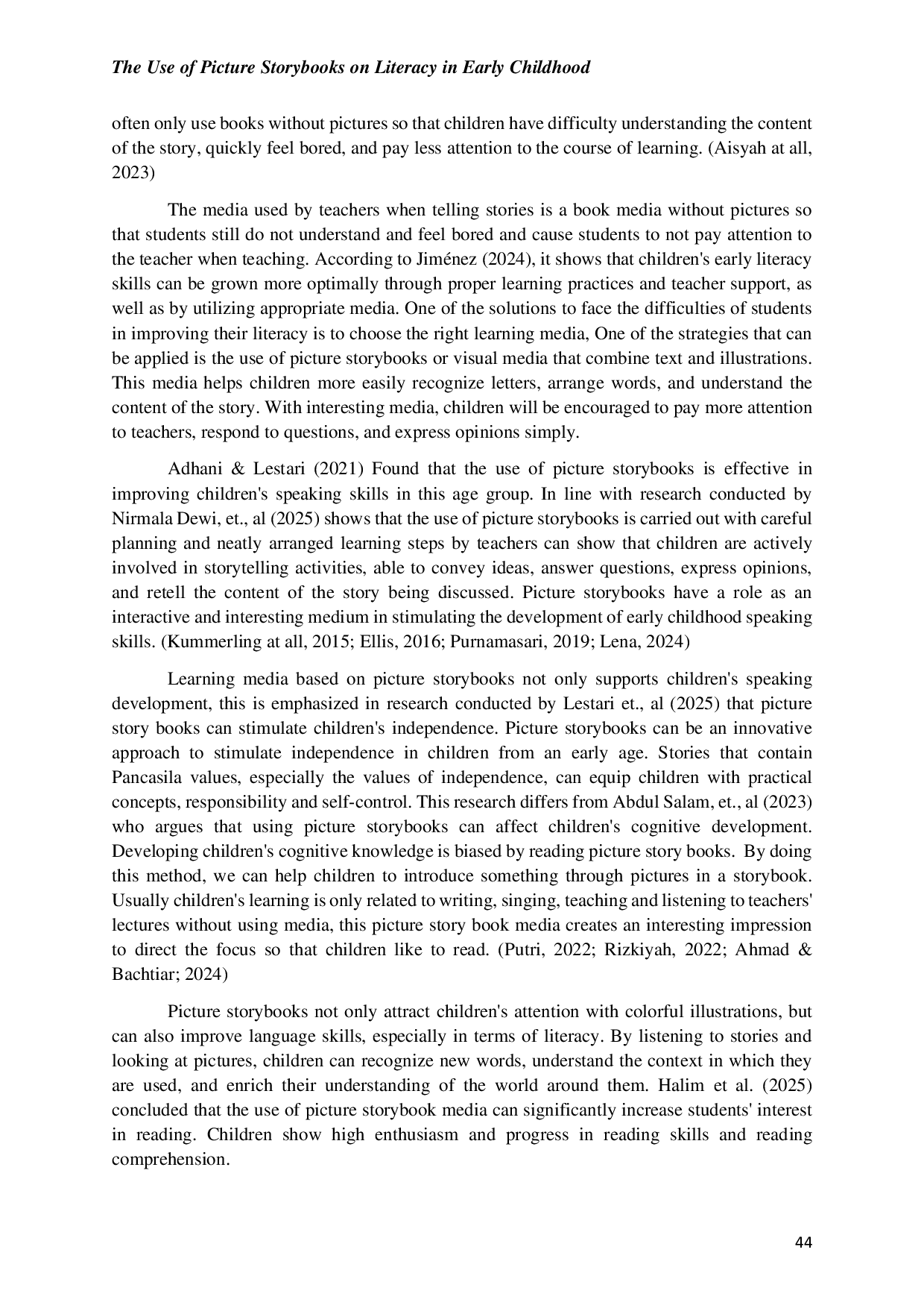 JURIS The Use of Picture Storybooks on Literacy in Early Childhood