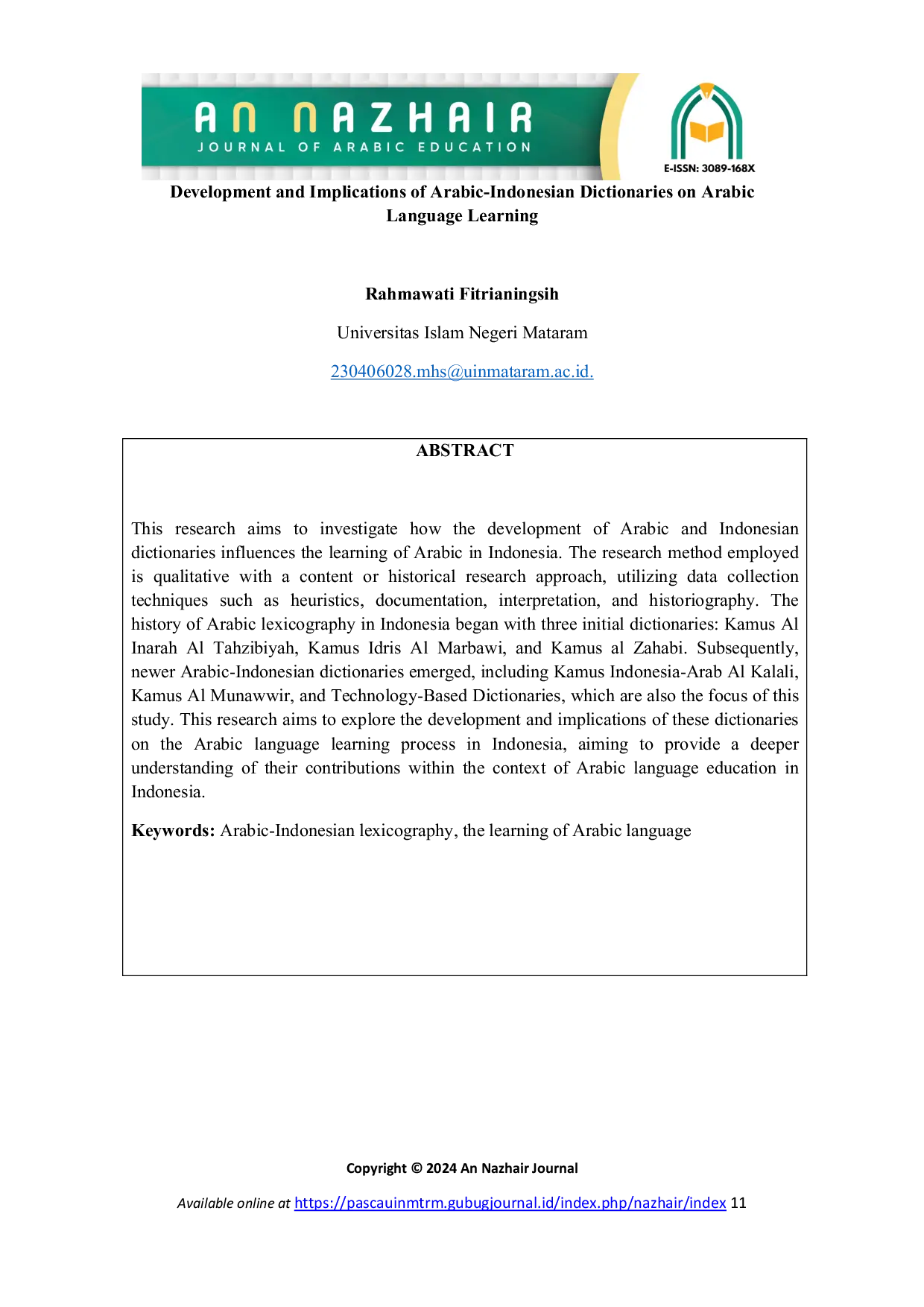 JURIS Development and Implications of Arabic Indonesian Dictionaries on Arabic Language Learning