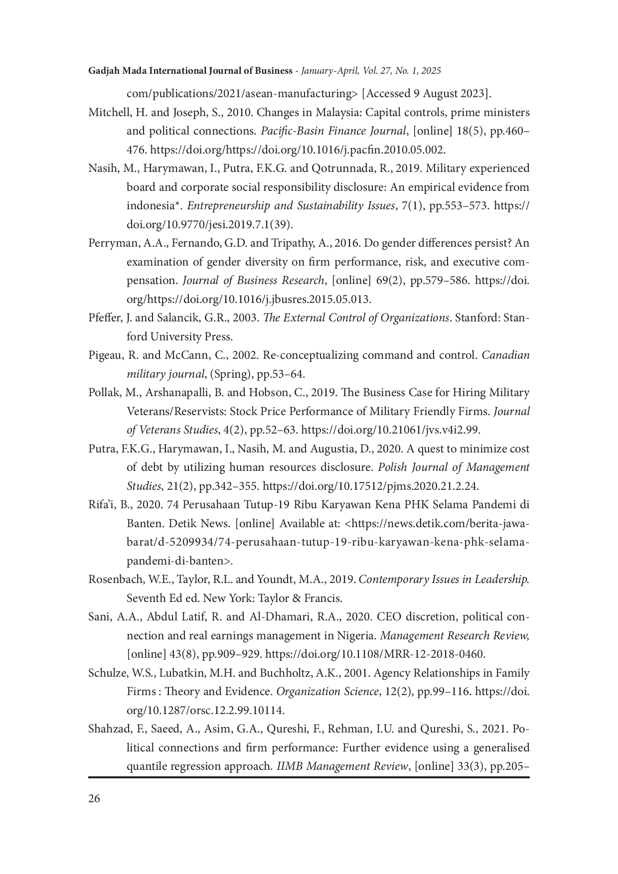 JURIS Ex Military Commissioners And Firm Performance The Case Of Indonesia Manufacturing Companies