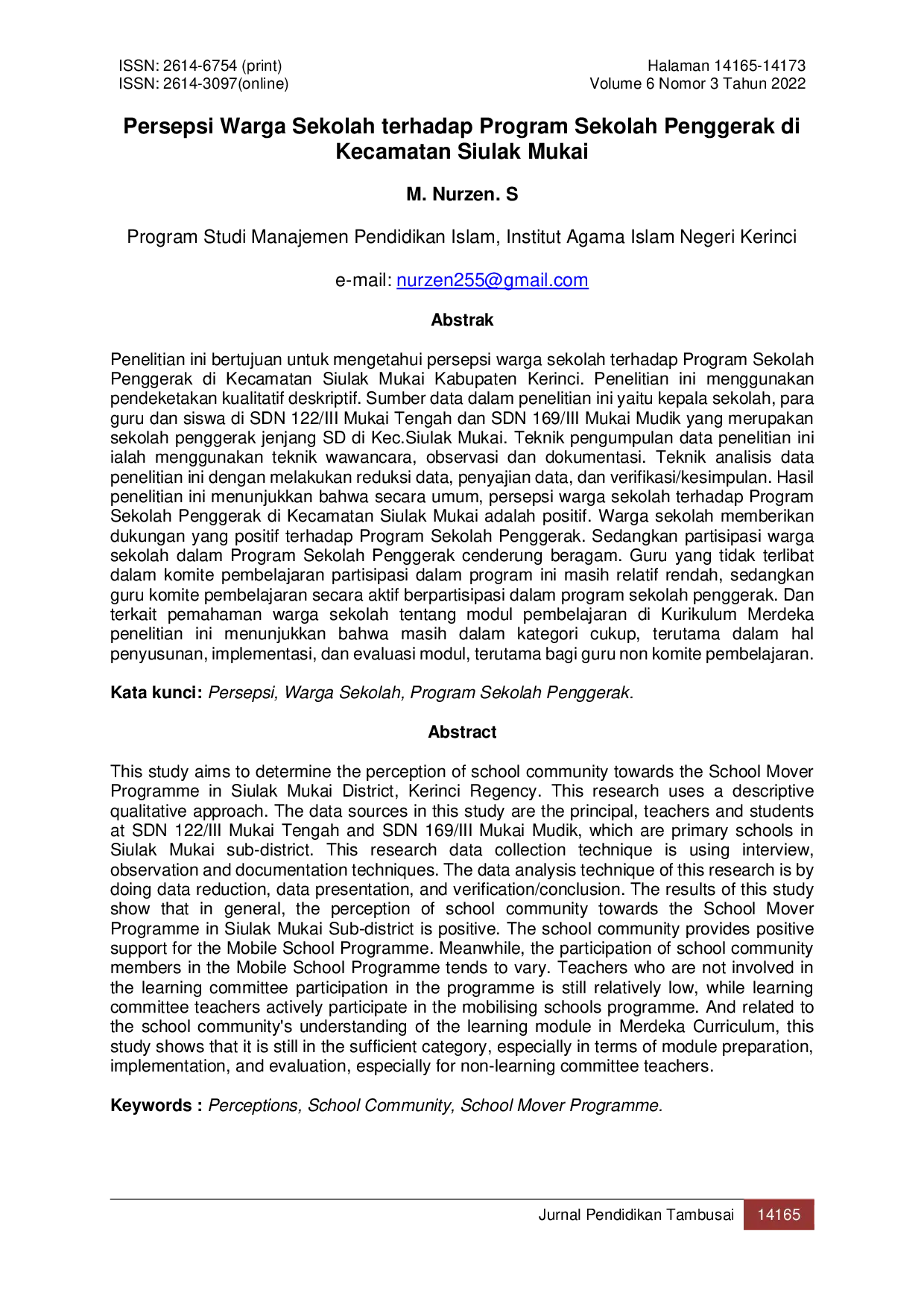 JURIS Persepsi Warga Sekolah terhadap Program Sekolah Penggerak di Kecamatan Siulak Mukai
