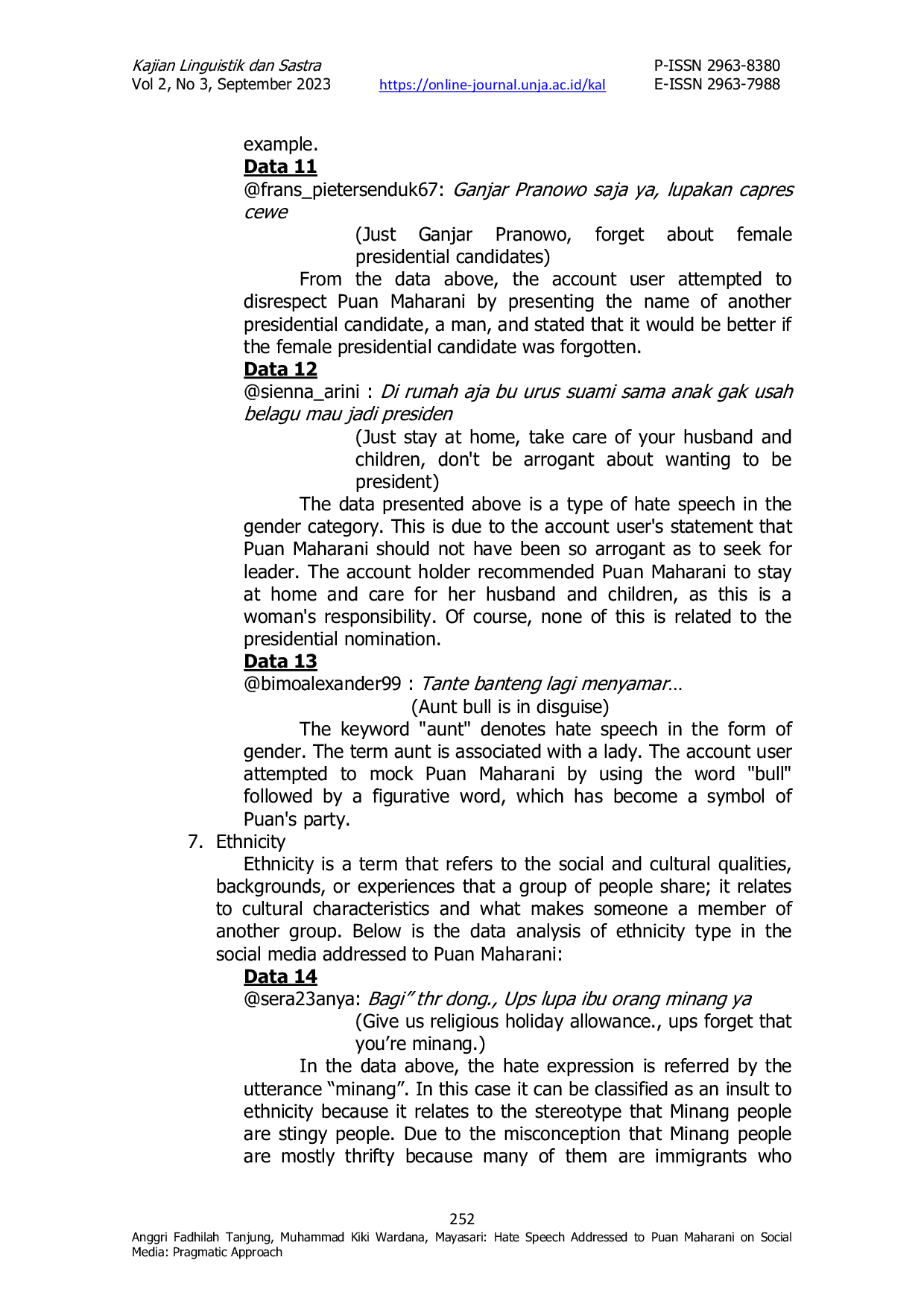 JURIS Hate Speech Addressed to Puan Maharani on Social Media Pragmatic Approach