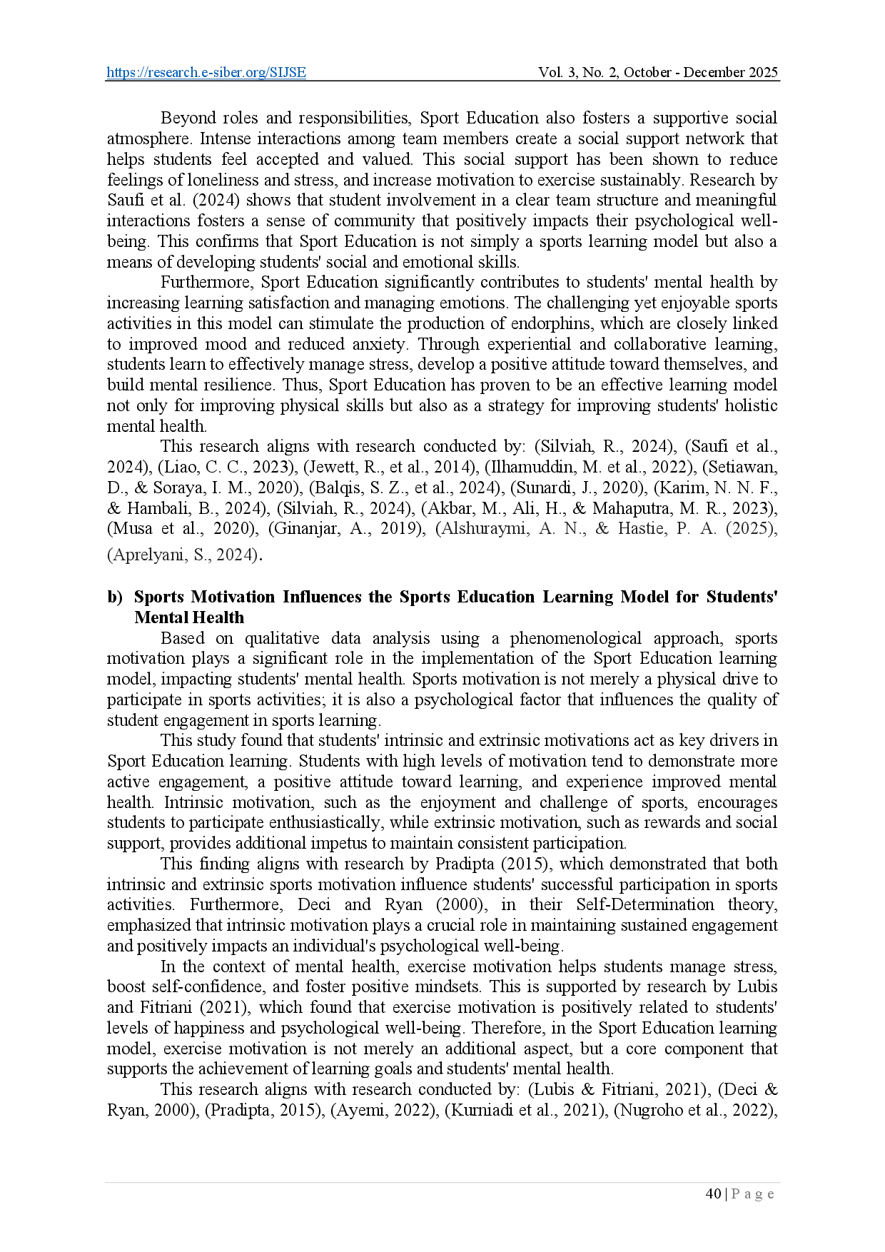 juris The Influence of the Sport Education Learning Model Sports Motivation and Social Support on Students Mental Health