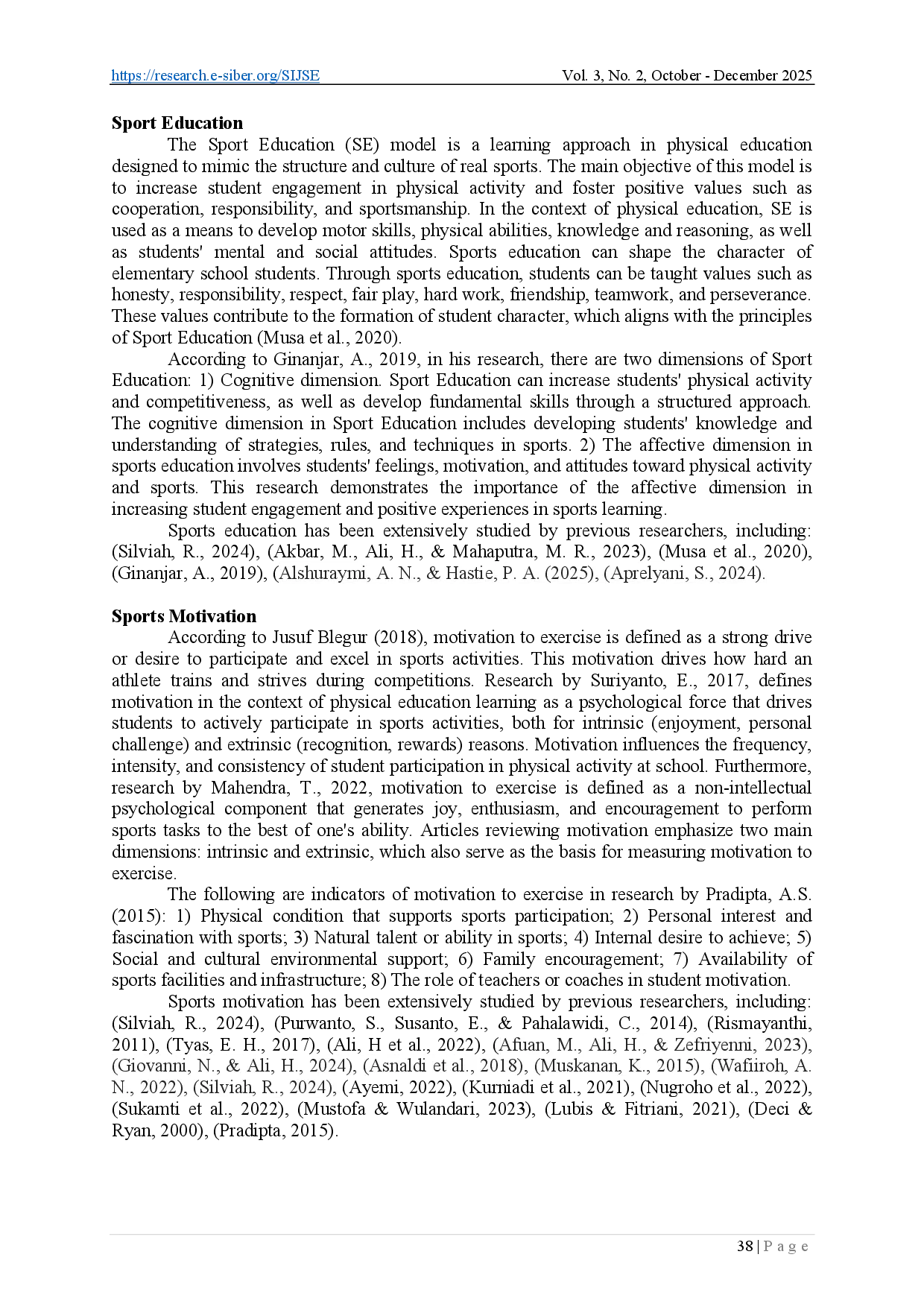 juris The Influence of the Sport Education Learning Model Sports Motivation and Social Support on Students Mental Health
