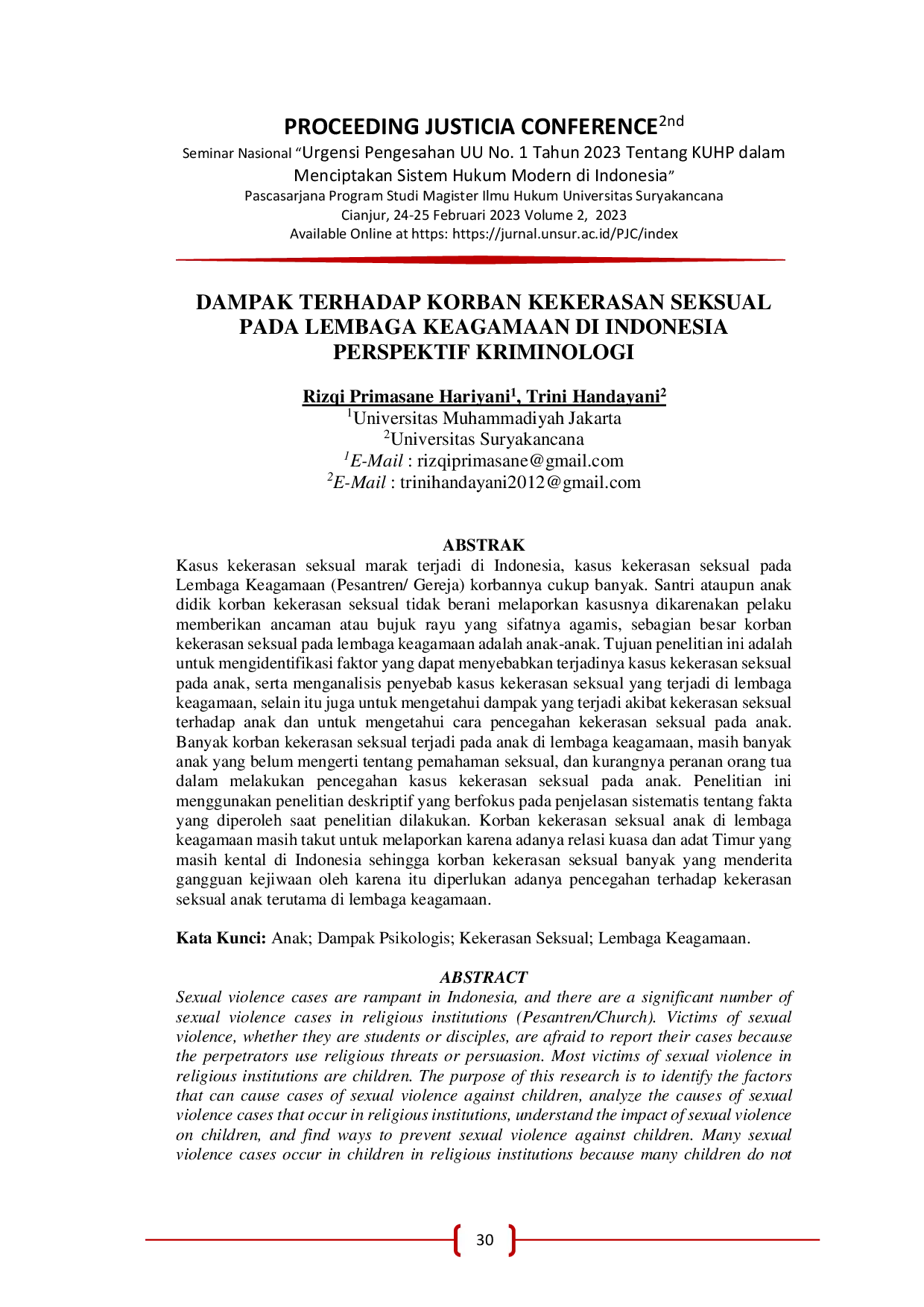 JURIS Dampak Terhadap Korban Kekerasan Seksual Pada Lembaga Keagamaan Di Indonesia Perspektif Kriminologi